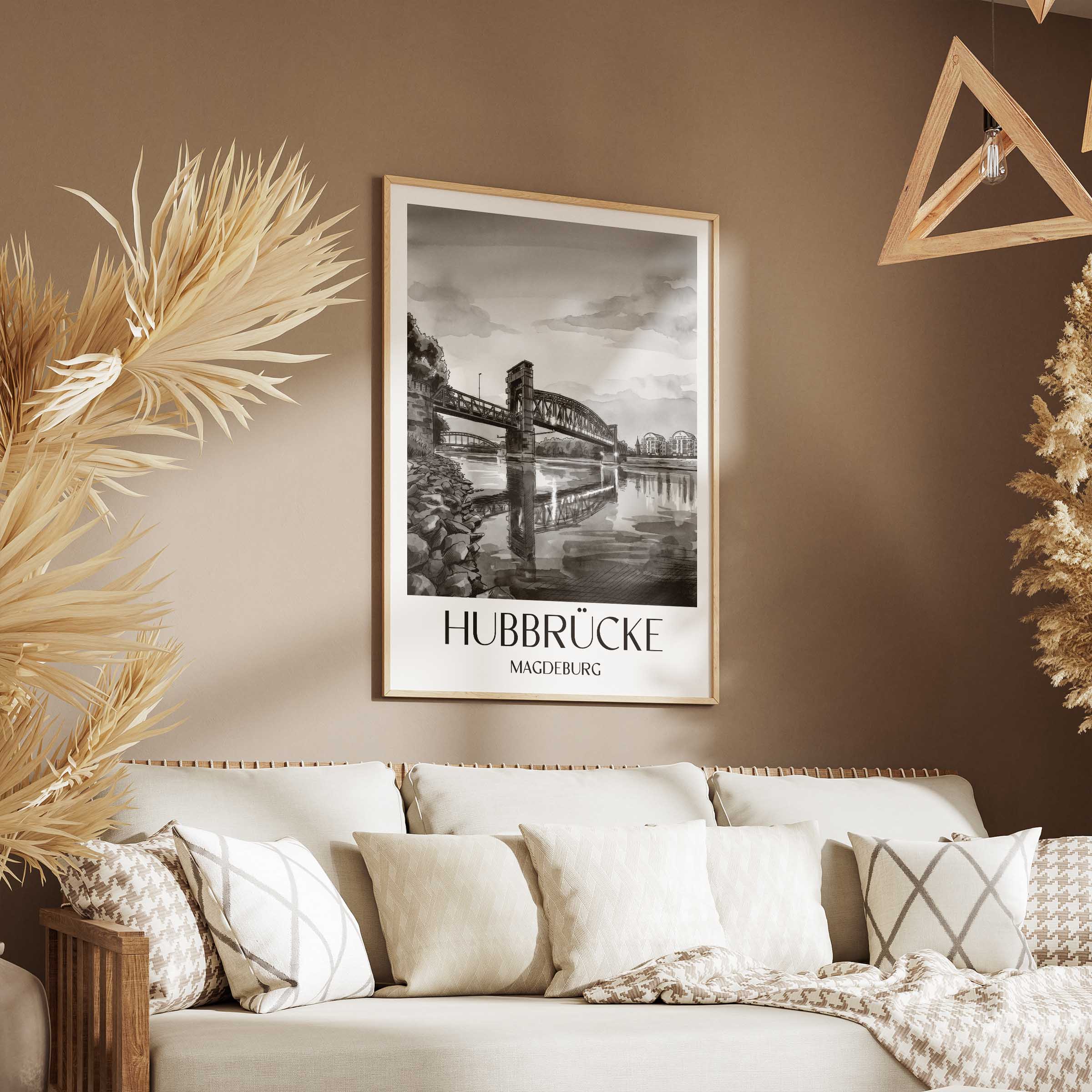 hubbrücke-magdeburg-deutschland-poster-aquarell-schwarz-weiss
