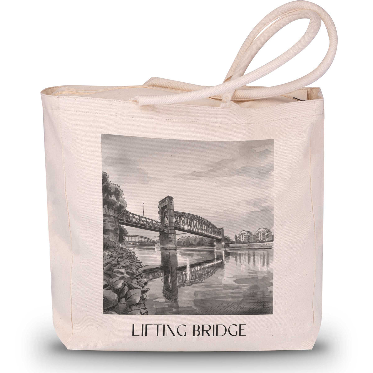 Hubbrücke Shopping Tasche - Magdeburg - Deutschland Tote Bag - Einkaufstasche im Aquarell Schwarz-Weiß Stil - favplace