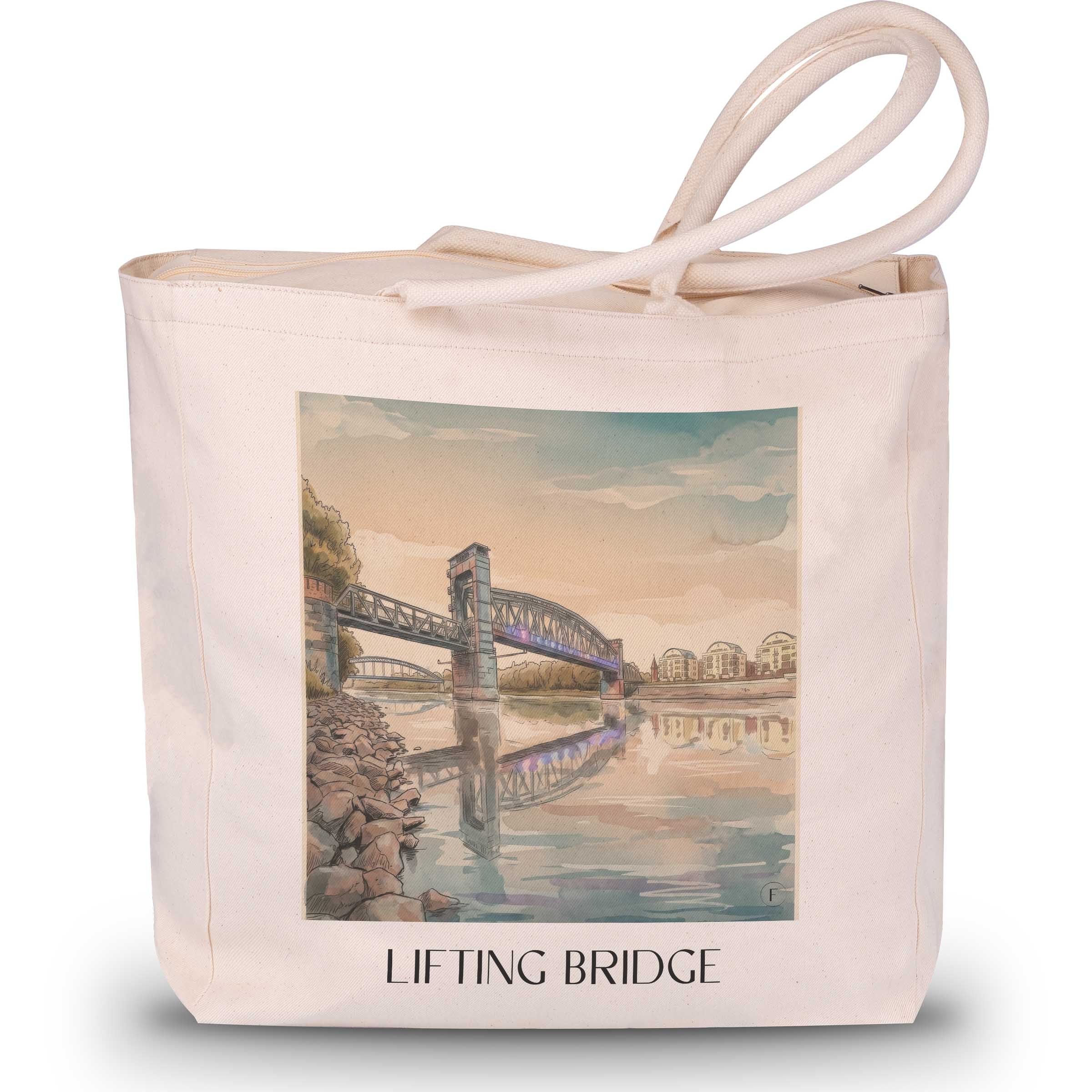 Hubbrücke Shopping Tasche - Magdeburg - Deutschland Tote Bag - Einkaufstasche im Aquarell Stil - favplace