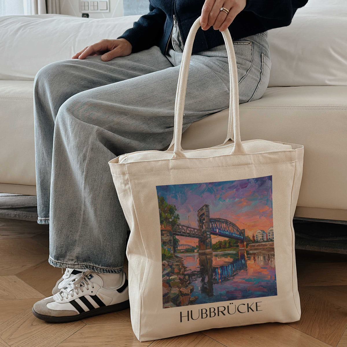 hubbrücke-magdeburg-deutschland-einkaufstasche-oil-painting-oelgemaelde