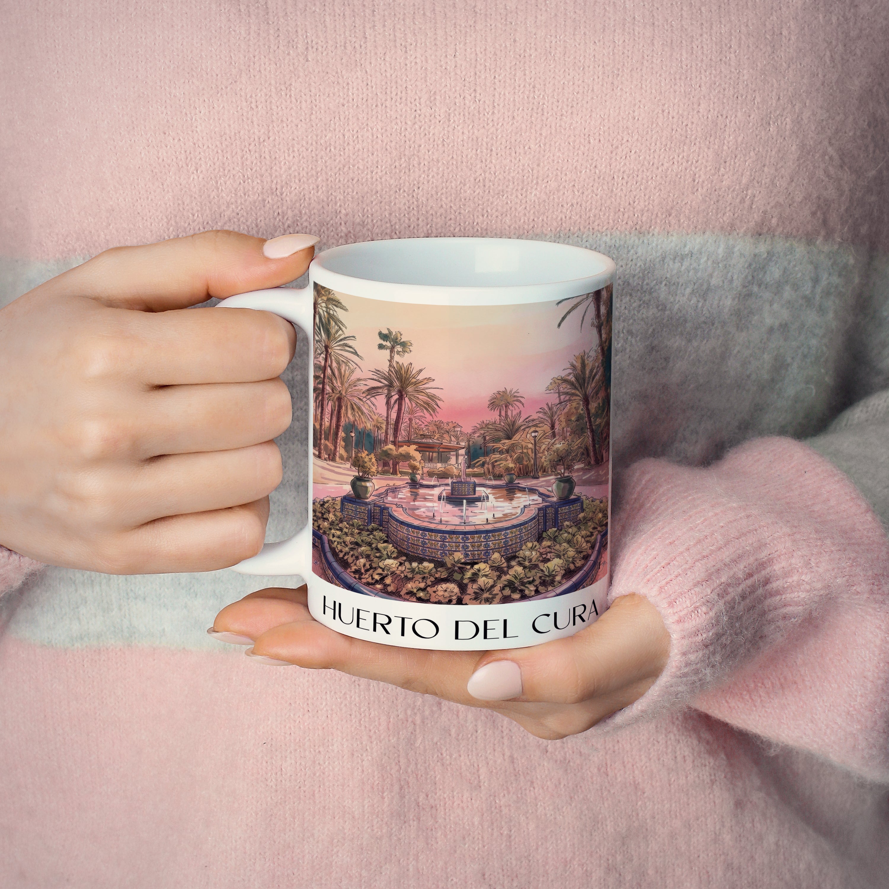 huerto-del-cura-elche-spanien-kaffeebecher-aquarell-pink-rosa