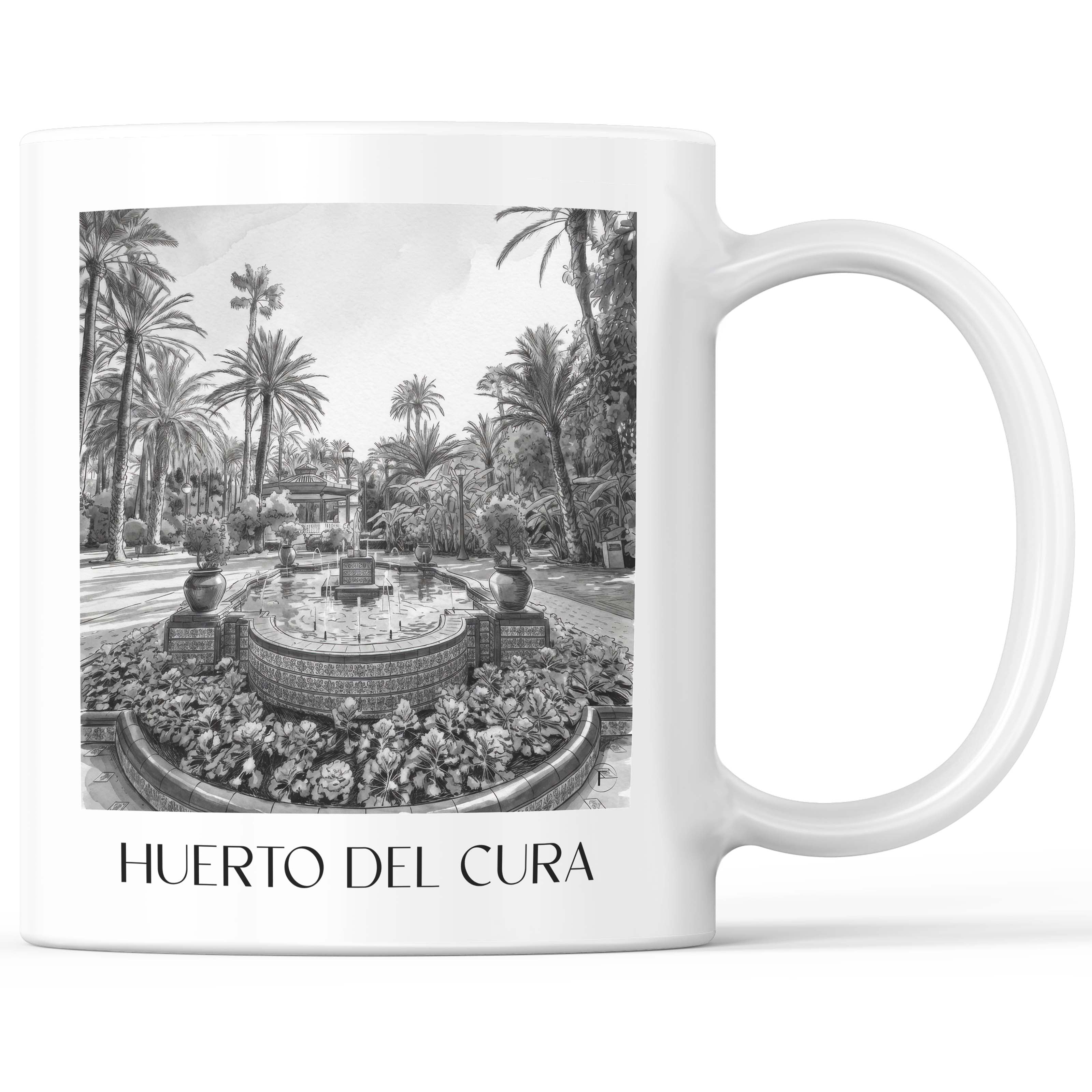 Huerto del Cura Kaffeebecher - Elche - Spanien Becher - Kaffeetasse im Aquarell Schwarz-Weiß Stil - favplace