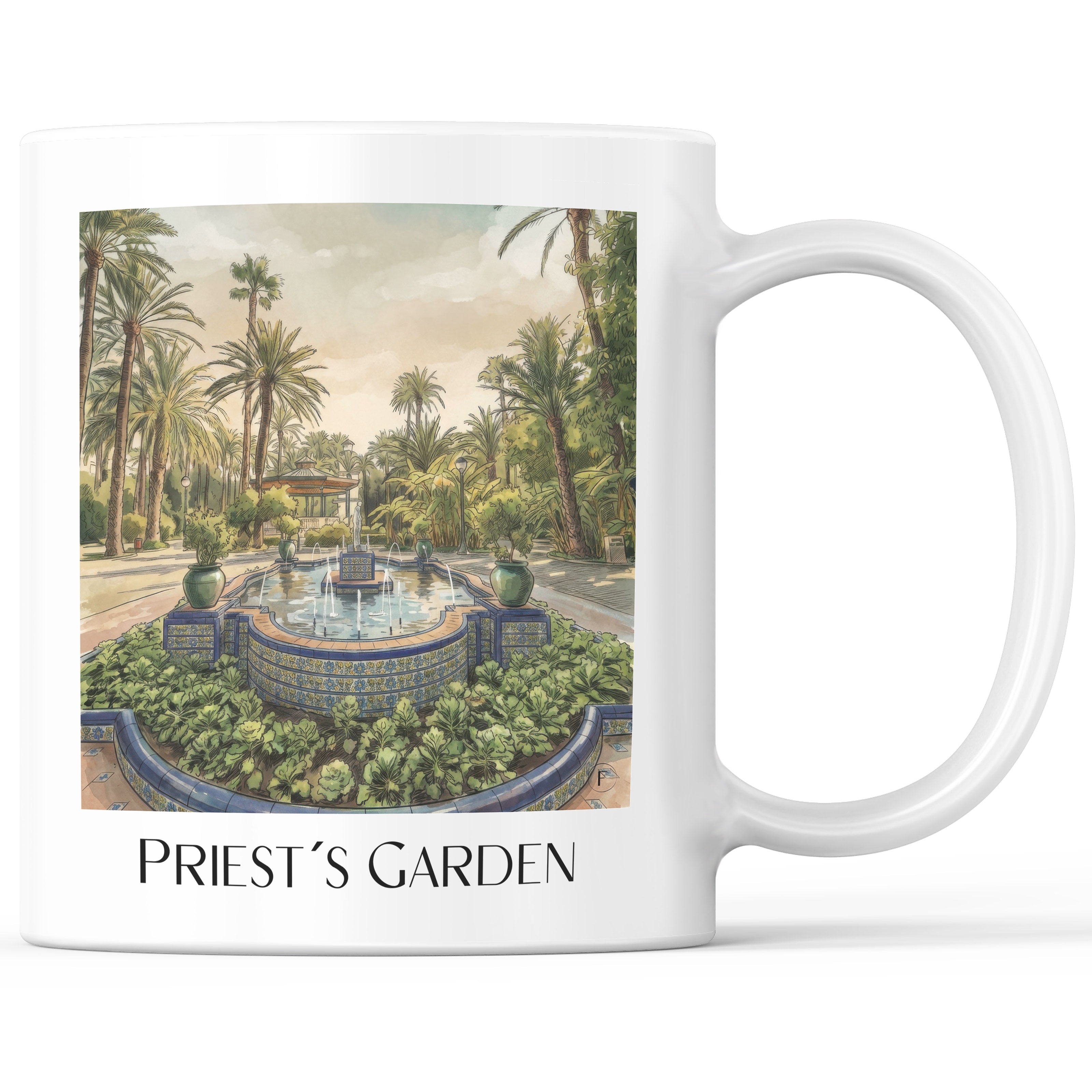 Huerto del Cura Kaffeebecher - Elche - Spanien Becher - Kaffeetasse im Aquarell Stil - favplace