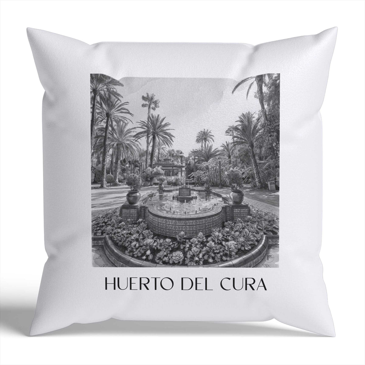 huerto-del-cura-elche-spanien-kissenbezug-aquarell-schwarz-weiss