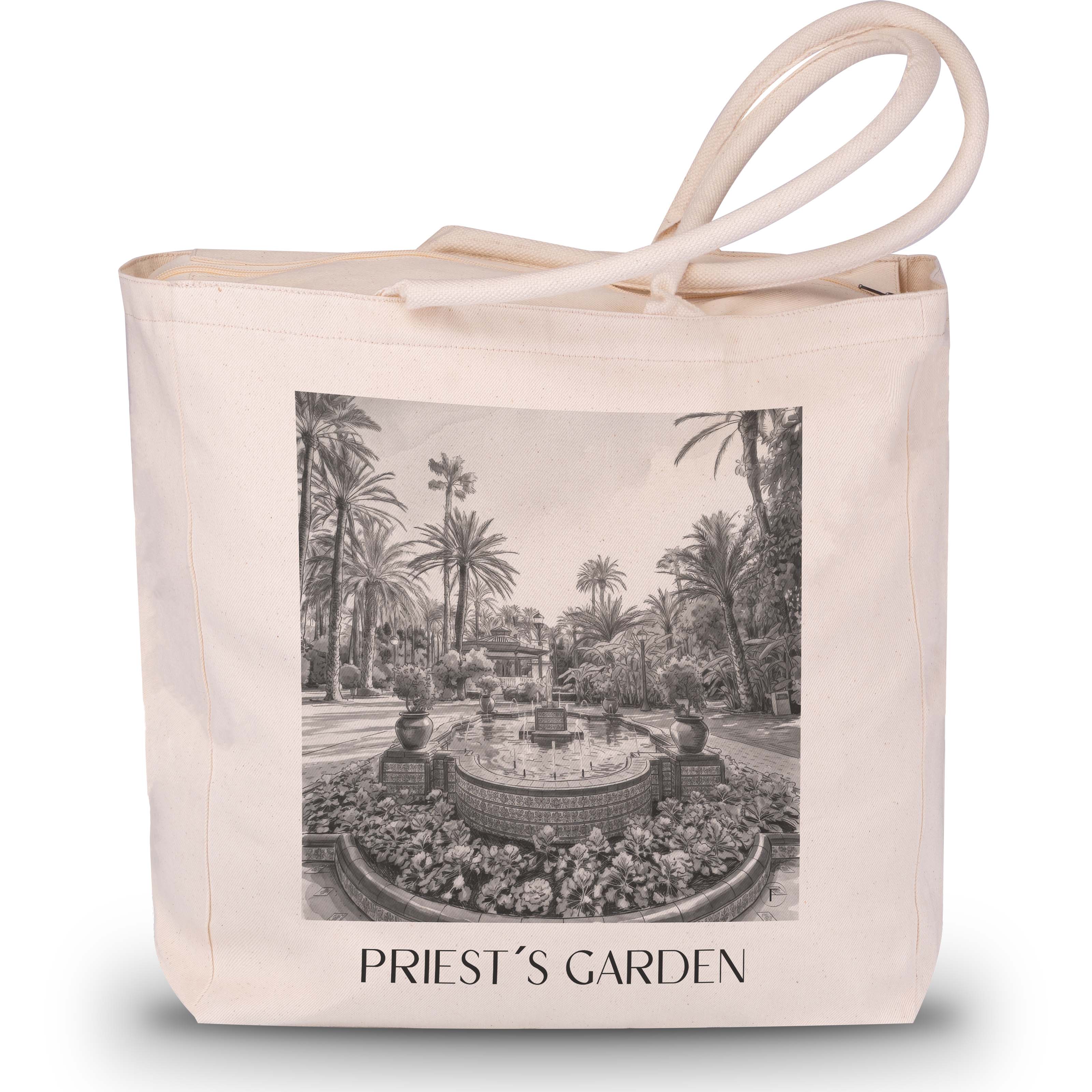 Huerto del Cura Shopping Tasche - Elche - Spanien Tote Bag - Einkaufstasche im Aquarell Schwarz-Weiß Stil - favplace