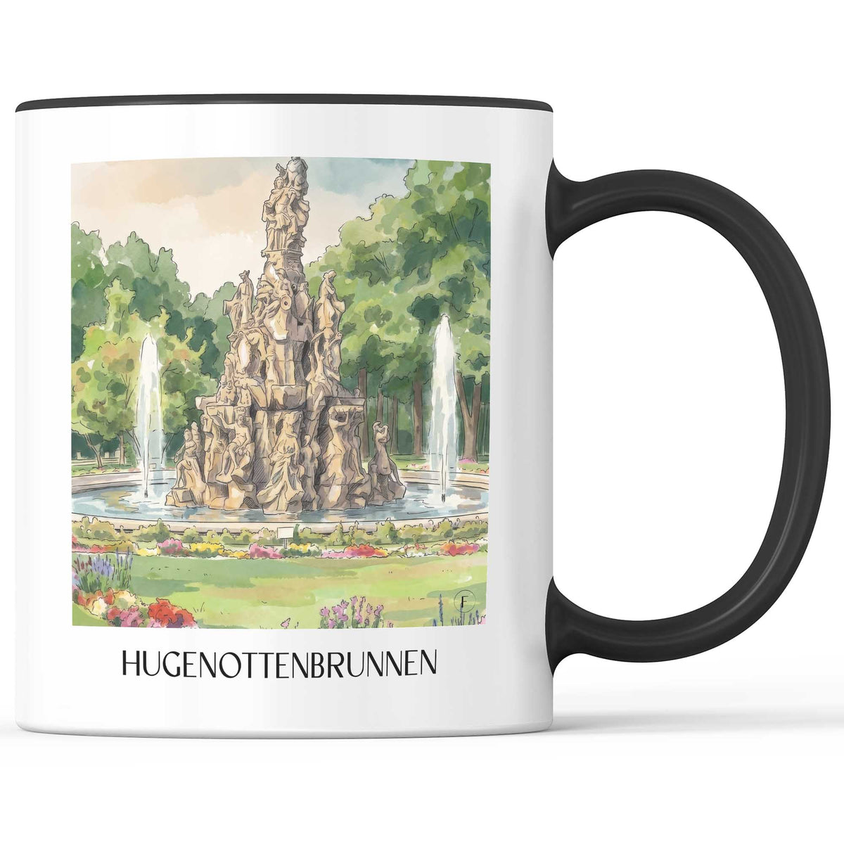 hugenottenbrunnen-erlangen-deutschland-kaffeebecher-aquarell