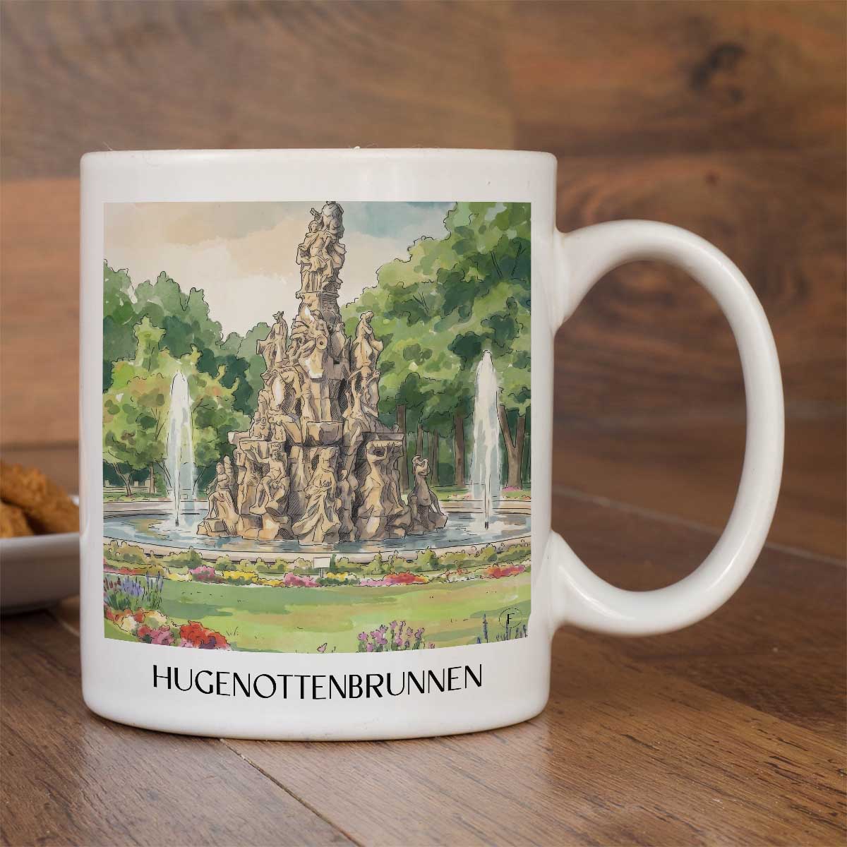 hugenottenbrunnen-erlangen-deutschland-kaffeebecher-aquarell