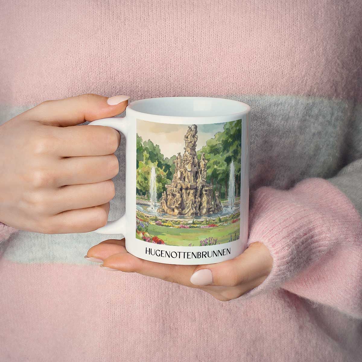 hugenottenbrunnen-erlangen-deutschland-kaffeebecher-aquarell
