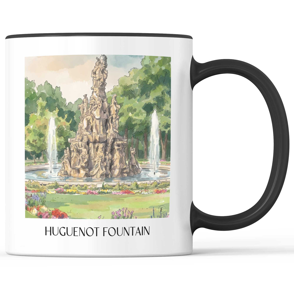 Hugenottenbrunnen Kaffeebecher - Erlangen - Deutschland Becher - Kaffeetasse im Aquarell Stil - favplace