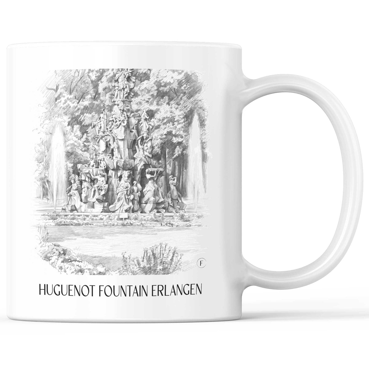 Hugenottenbrunnen Kaffeebecher - Erlangen - Deutschland Becher - Kaffeetasse im Zeichnung Stil