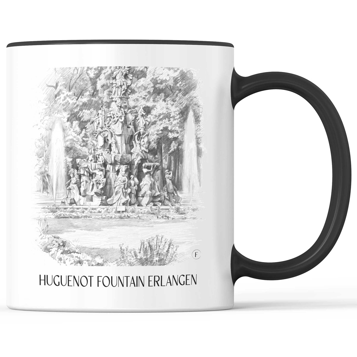 Hugenottenbrunnen Kaffeebecher - Erlangen - Deutschland Becher - Kaffeetasse im Zeichnung Stil
