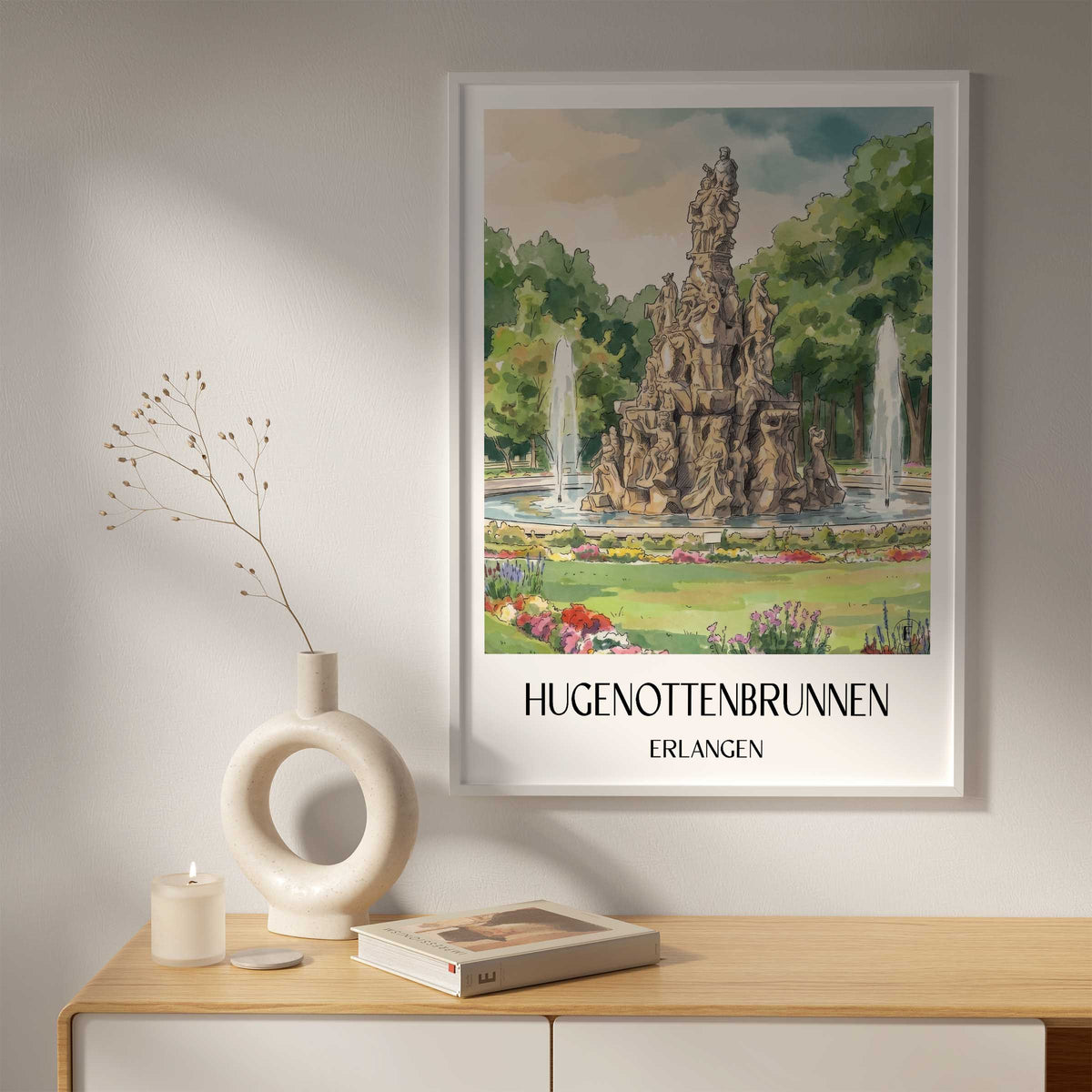 hugenottenbrunnen-erlangen-deutschland-poster-aquarell