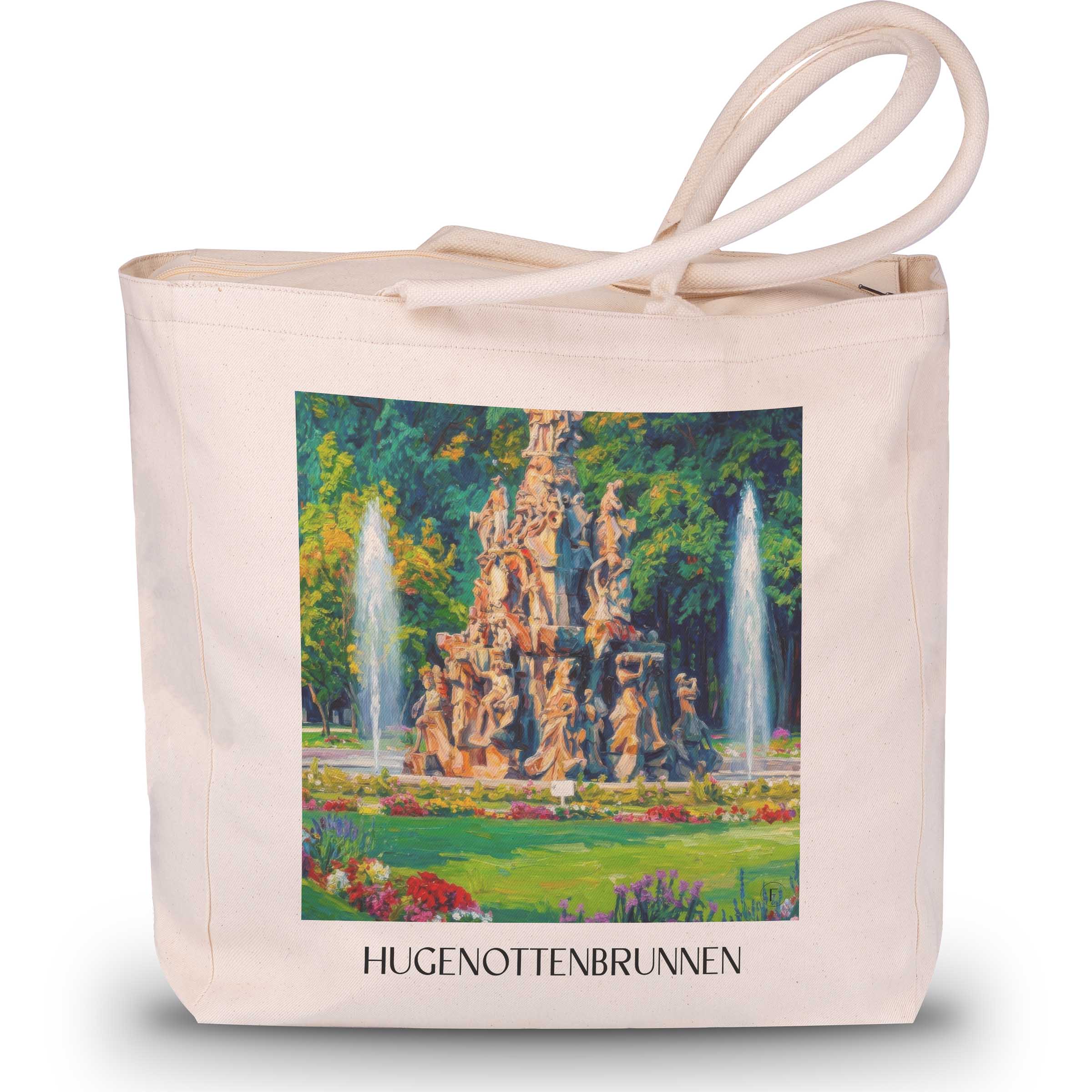 hugenottenbrunnen-erlangen-deutschland-einkaufstasche-oil-painting-oelgemaelde