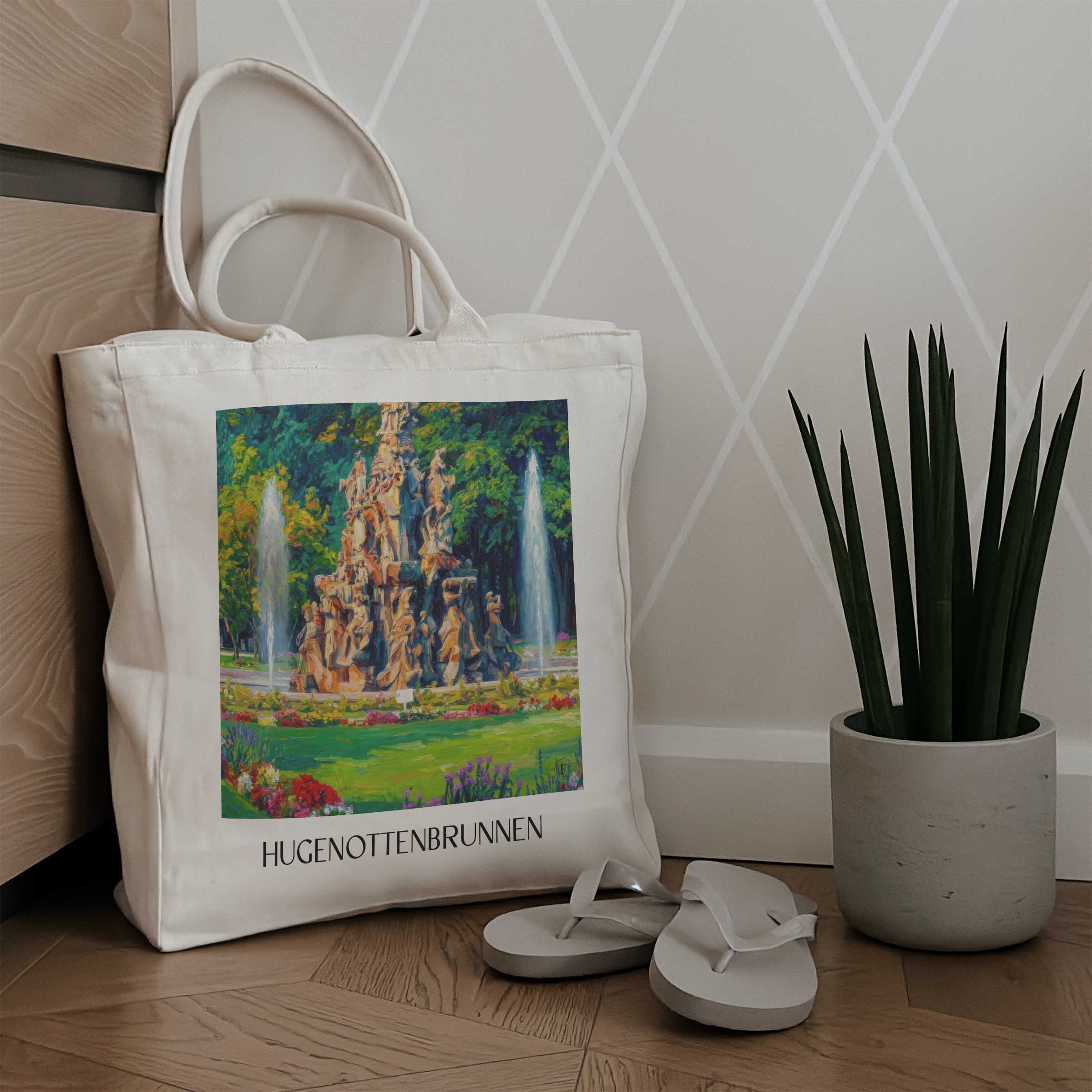 hugenottenbrunnen-erlangen-deutschland-einkaufstasche-oil-painting-oelgemaelde