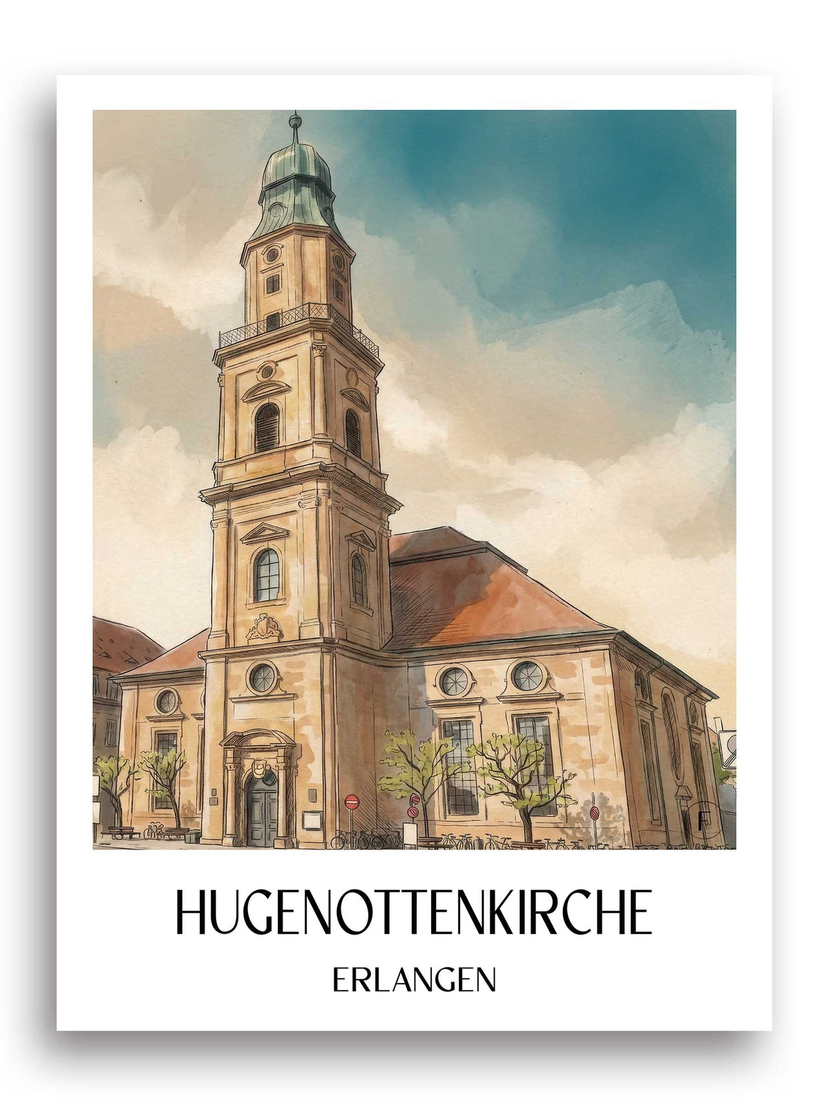 hugenottenkirche-erlangen-deutschland-poster-aquarell