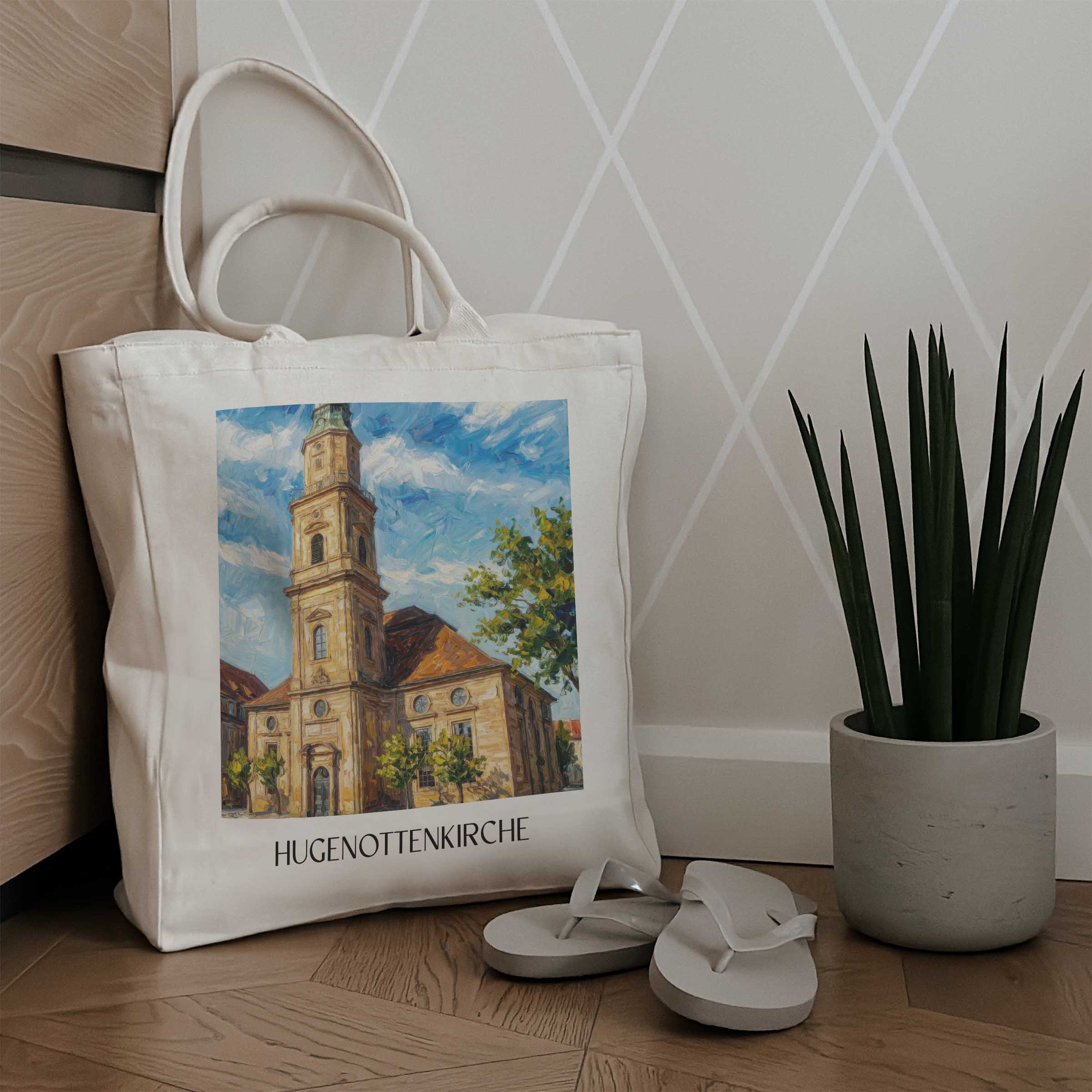 hugenottenkirche-erlangen-deutschland-einkaufstasche-oil-painting-oelgemaelde