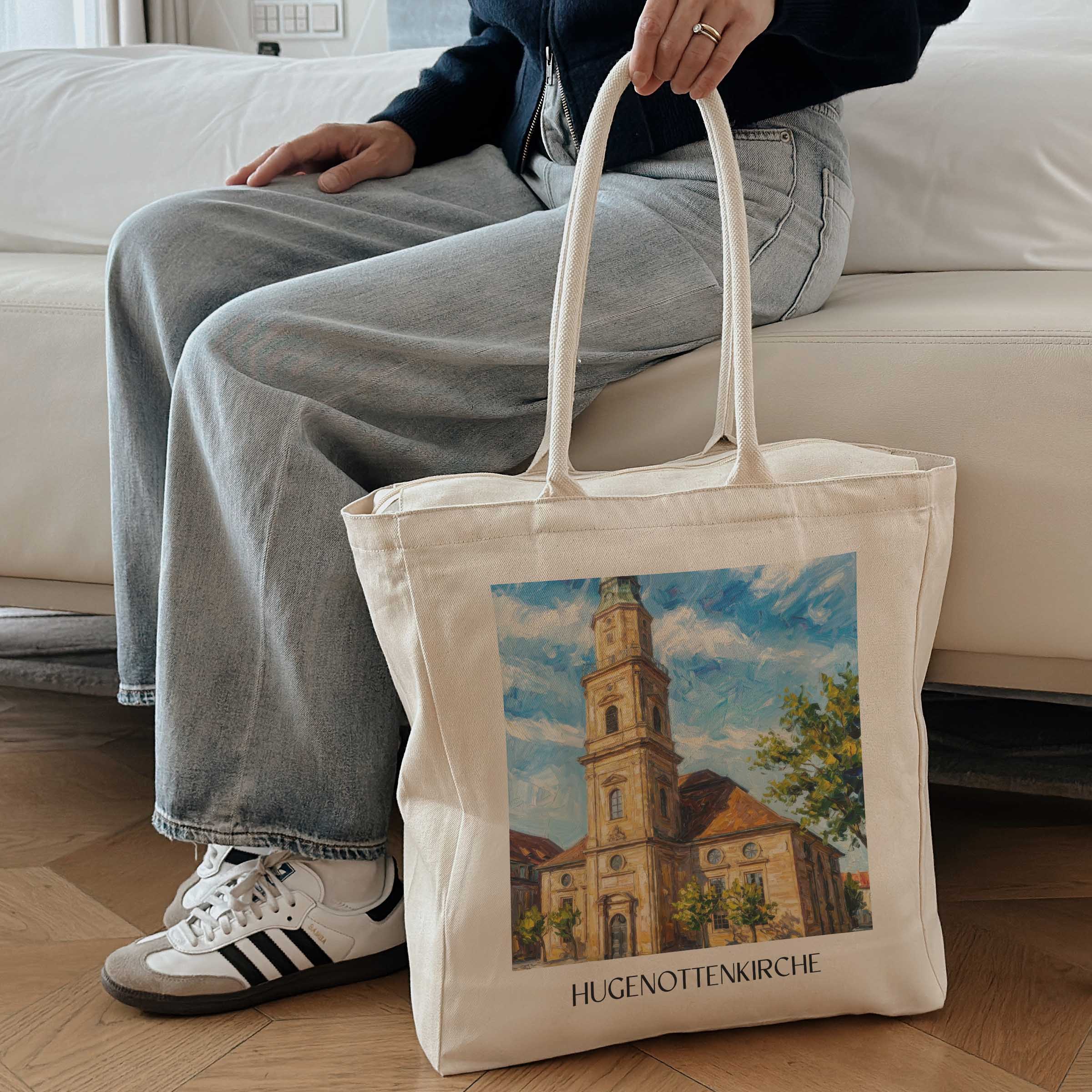hugenottenkirche-erlangen-deutschland-einkaufstasche-oil-painting-oelgemaelde