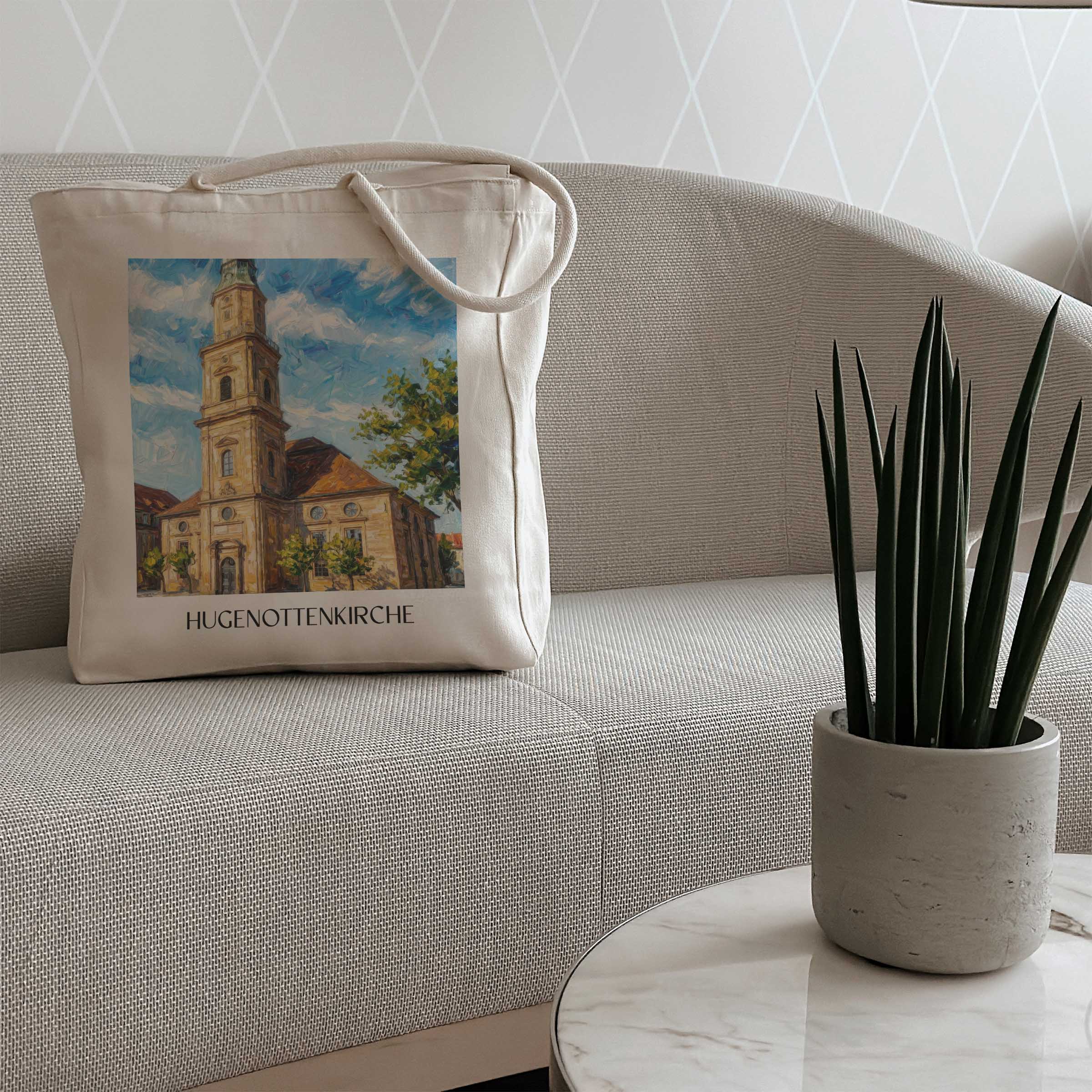 hugenottenkirche-erlangen-deutschland-einkaufstasche-oil-painting-oelgemaelde