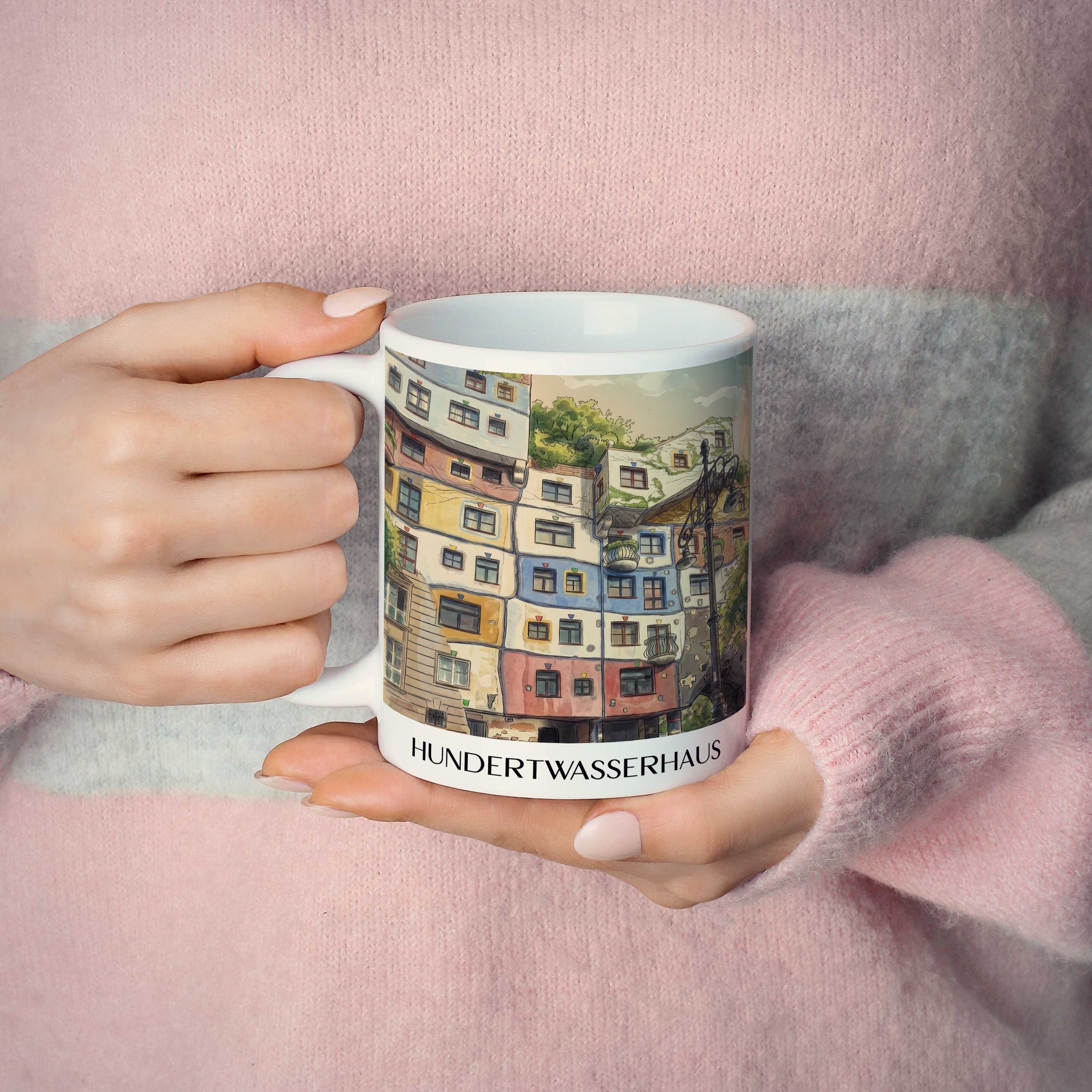 hundertwasserhaus-wien-österreich-kaffeebecher-aquarell