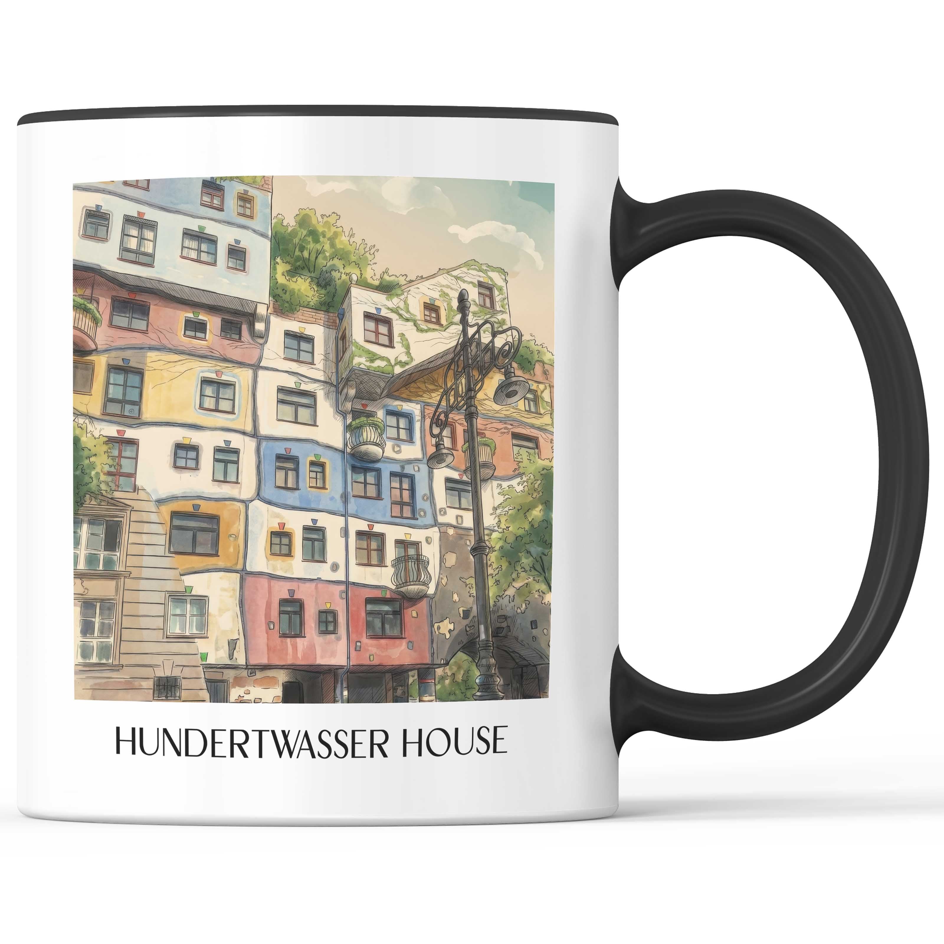Hundertwasserhaus Kaffeebecher - Wien - Österreich Becher - Kaffeetasse im Aquarell Stil - favplace