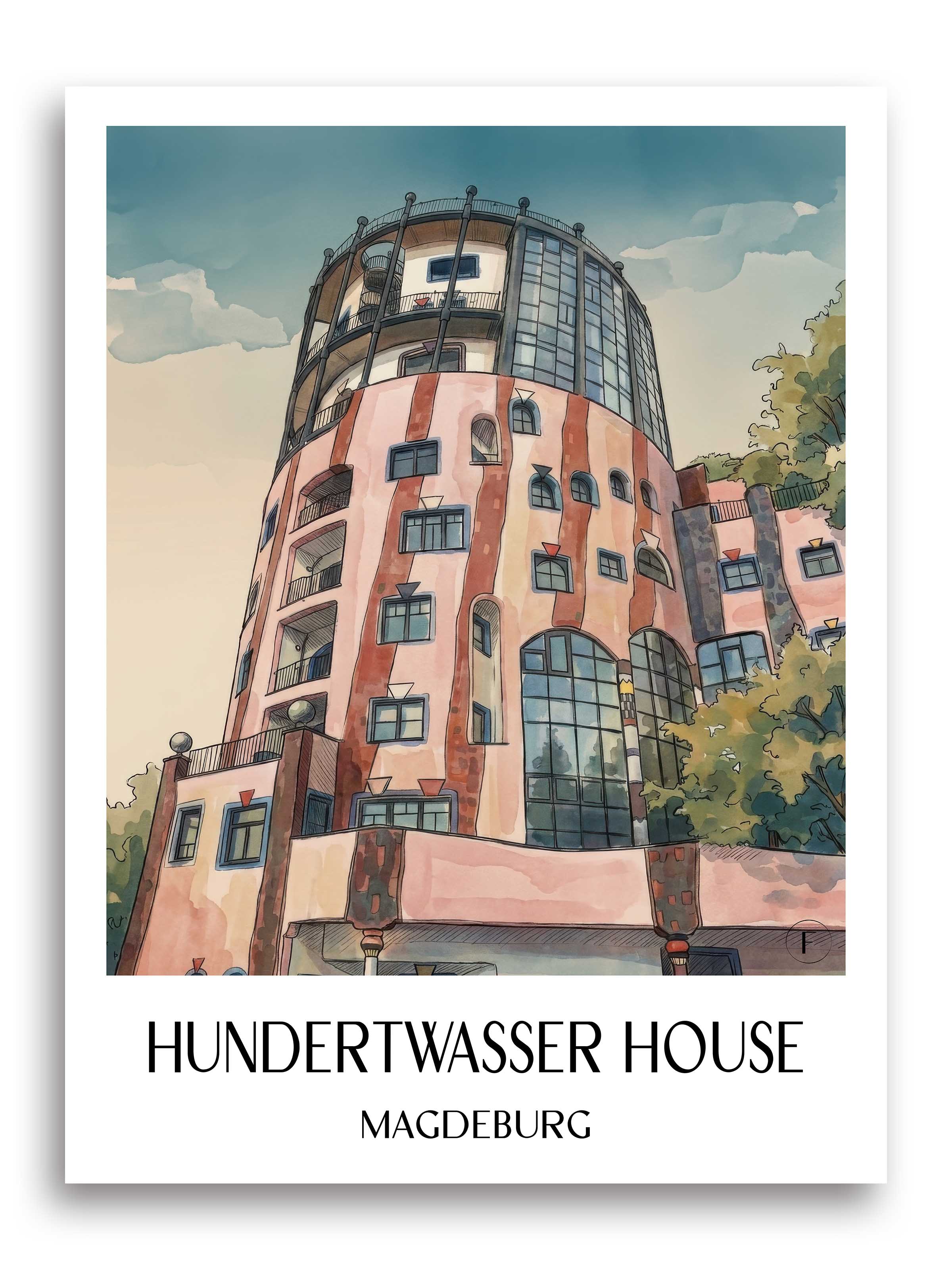 Hundertwasserhaus Poster - Magdeburg - Deutschland Kunstdruck - Aquarell von A4 bis A1 - favplace