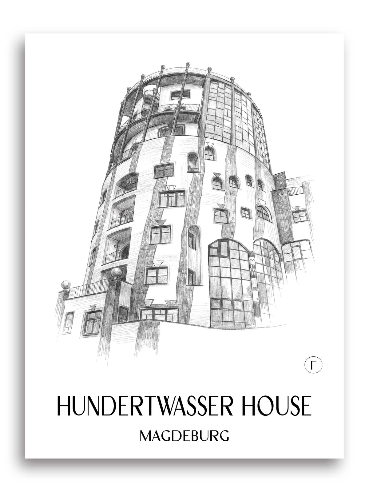 Hundertwasserhaus Poster - Magdeburg - Deutschland Kunstdruck - Zeichnung von A4 bis A1 - favplace