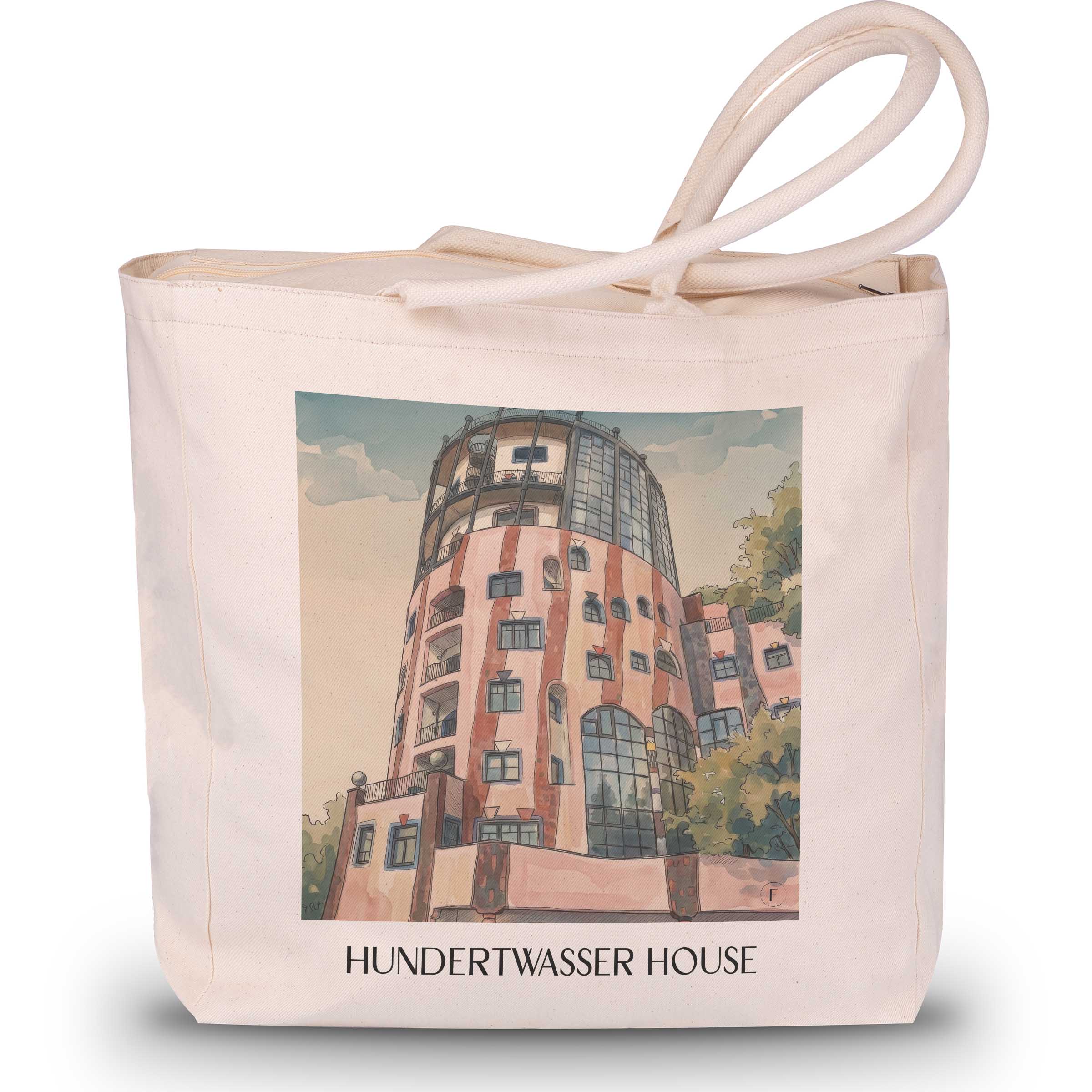 Hundertwasserhaus Shopping Tasche - Magdeburg - Deutschland Tote Bag - Einkaufstasche im Aquarell Stil - favplace