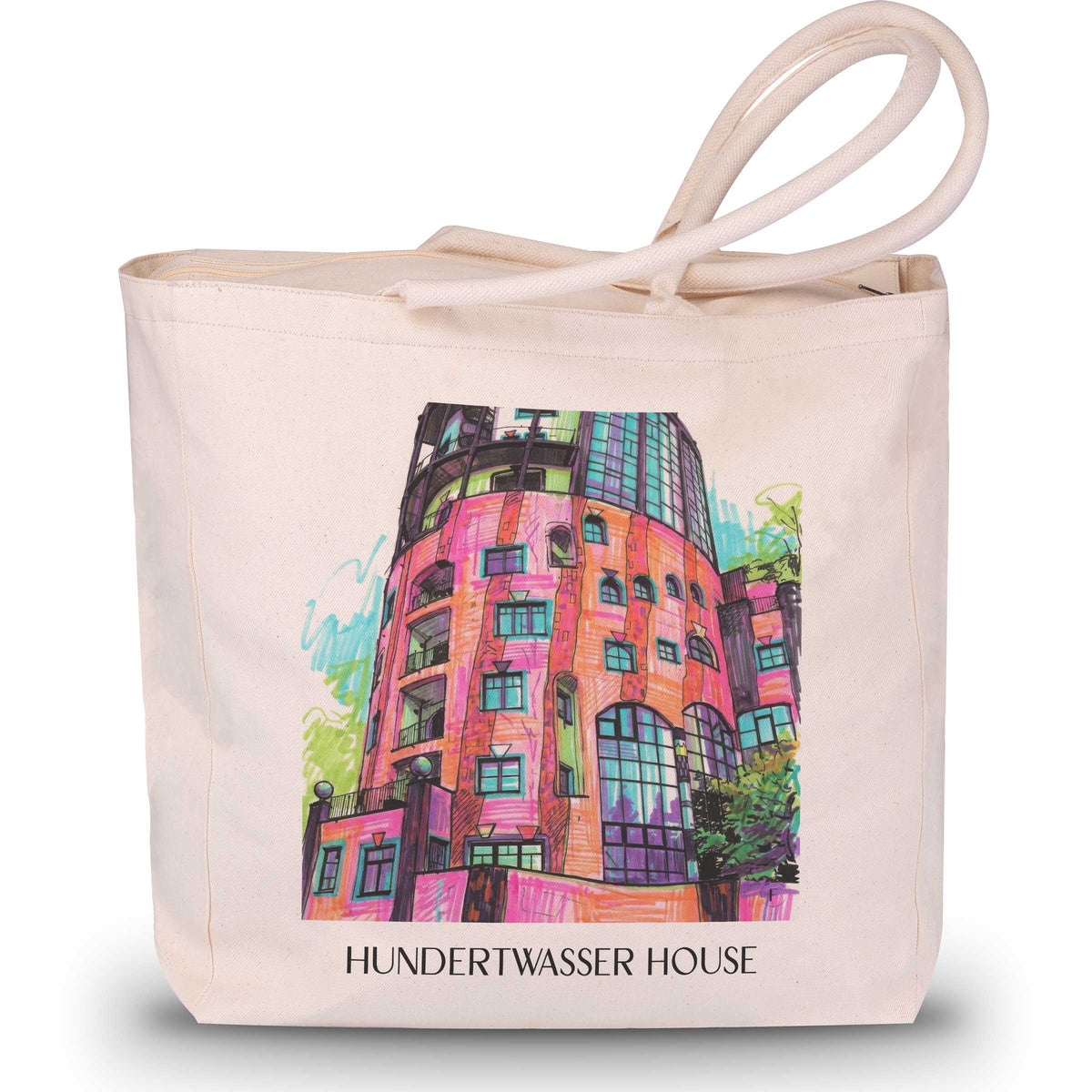 Hundertwasserhaus Shopping Tasche - Magdeburg - Deutschland Tote Bag - Einkaufstasche im Tag Graffiti Stil - favplace