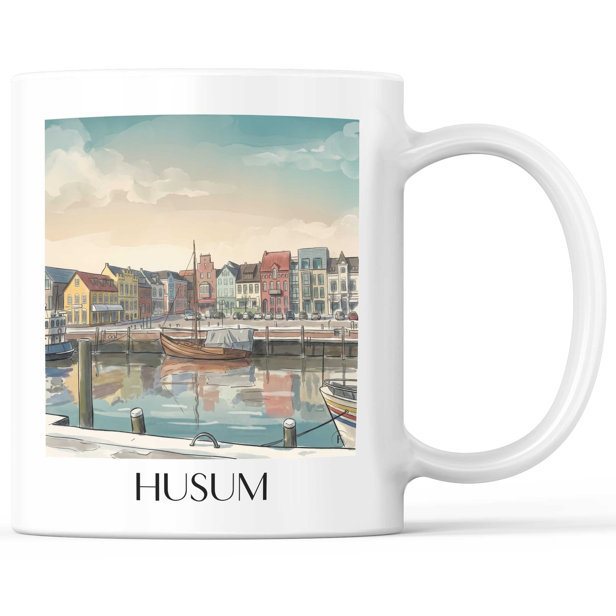 Husum Kaffeebecher - Nordfriesland - Deutschland Becher - Kaffeetasse im Aquarell Stil - favplace