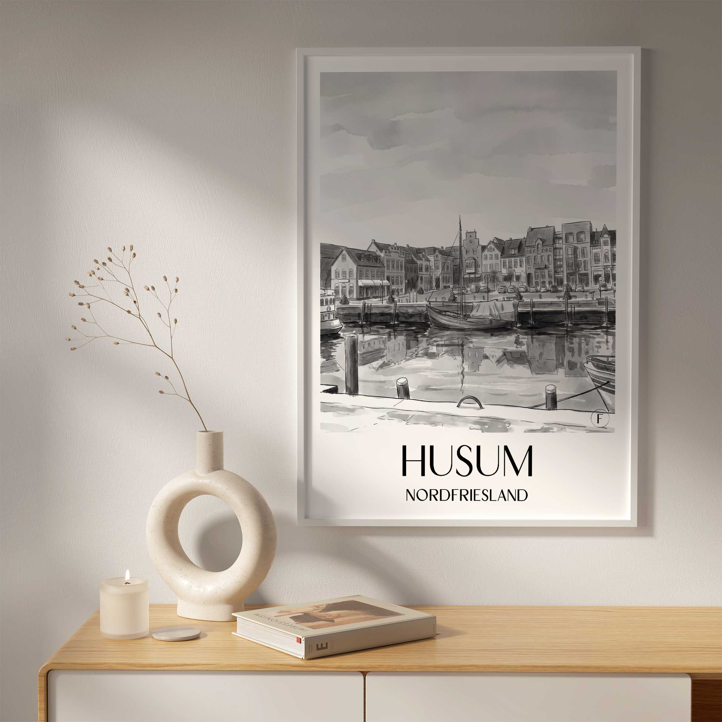 husum-nordfriesland-deutschland-poster-aquarell-schwarz-weiss