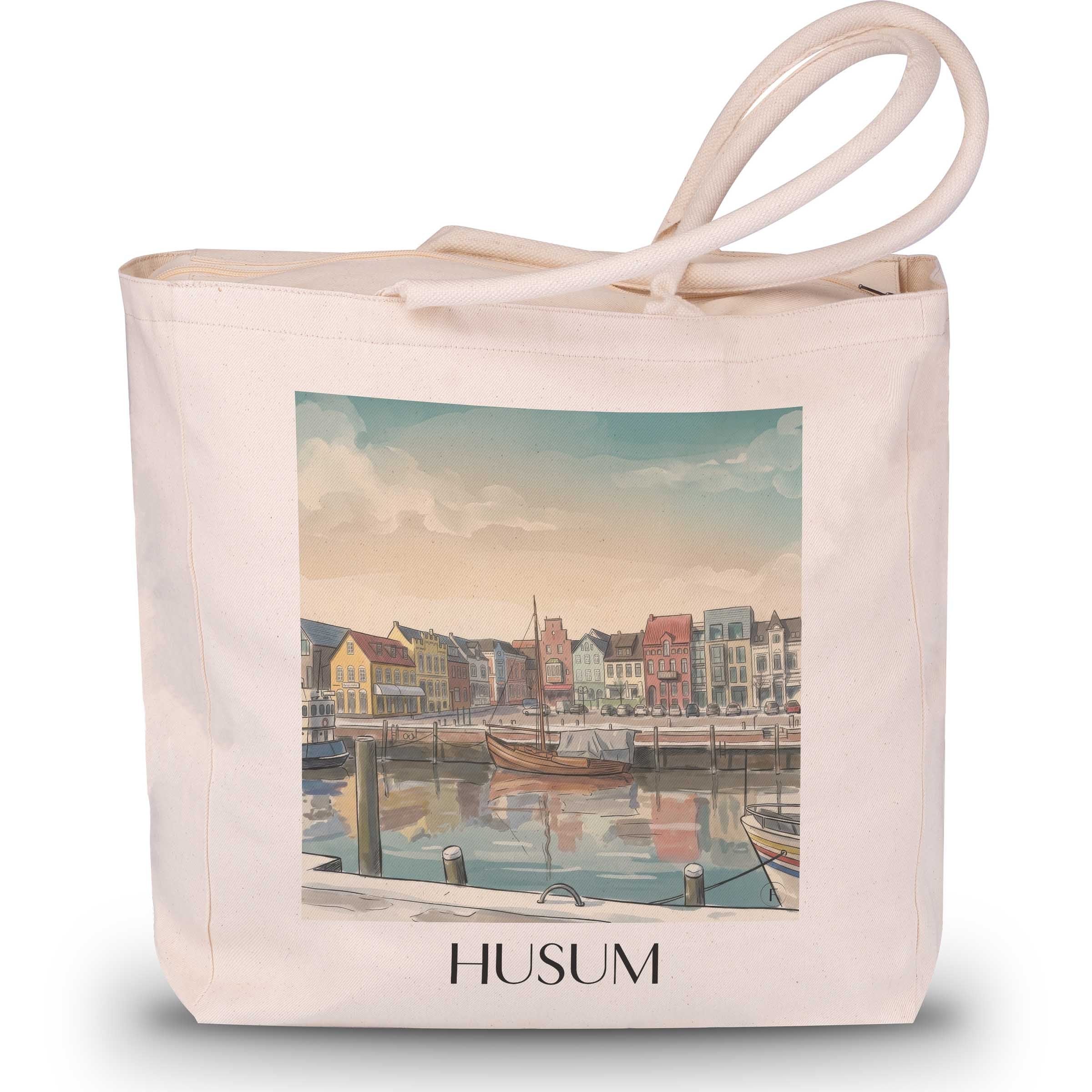husum-nordfriesland-deutschland-einkaufstasche-aquarell