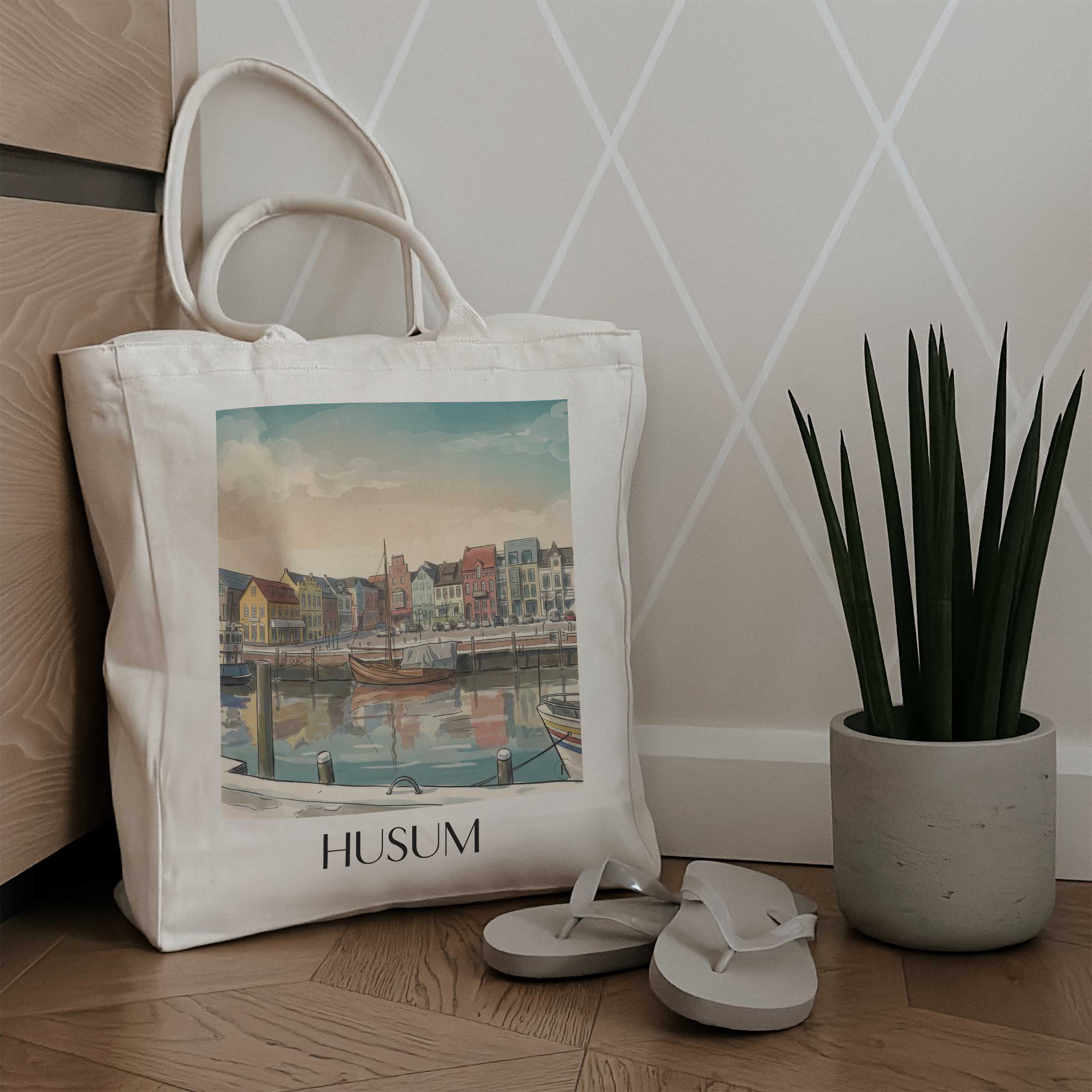 husum-nordfriesland-deutschland-einkaufstasche-aquarell
