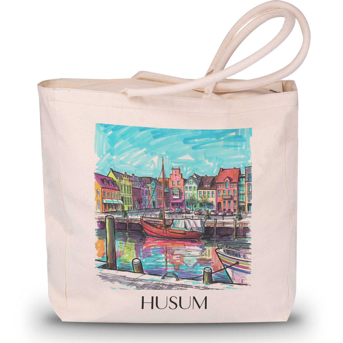 Husum Shopping Tasche - Nordfriesland - Deutschland Tote Bag - Einkaufstasche im Tag Graffiti Stil - favplace