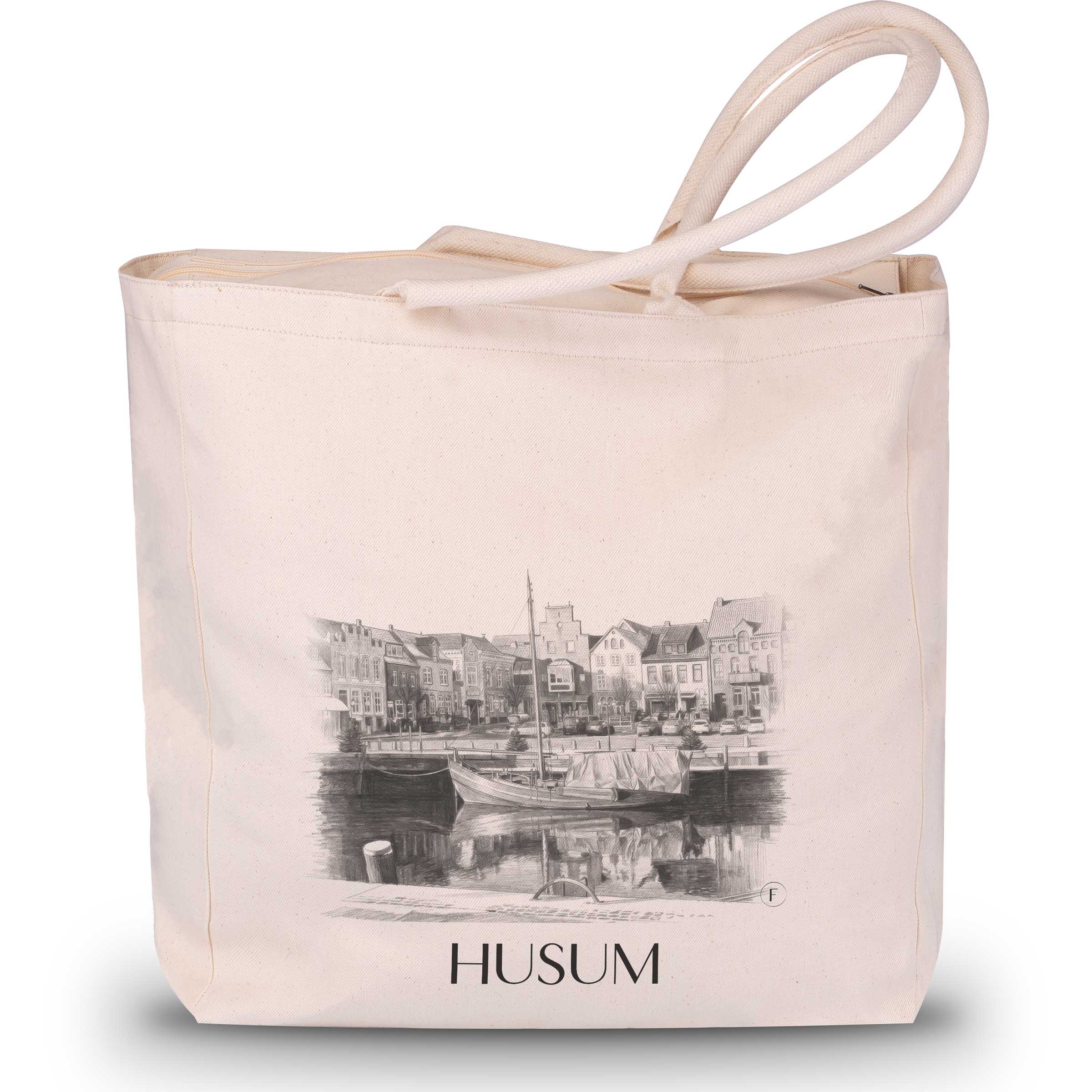 Husum Shopping Tasche - Nordfriesland - Deutschland Tote Bag - Einkaufstasche im Zeichnung Stil - favplace