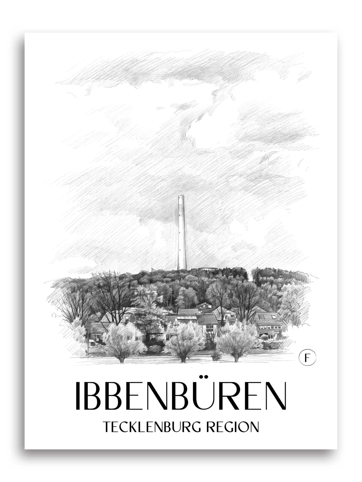 Ibbenbüren Poster - Tecklenburger Land - Deutschland Kunstdruck - Zeichnung von A4 bis A1