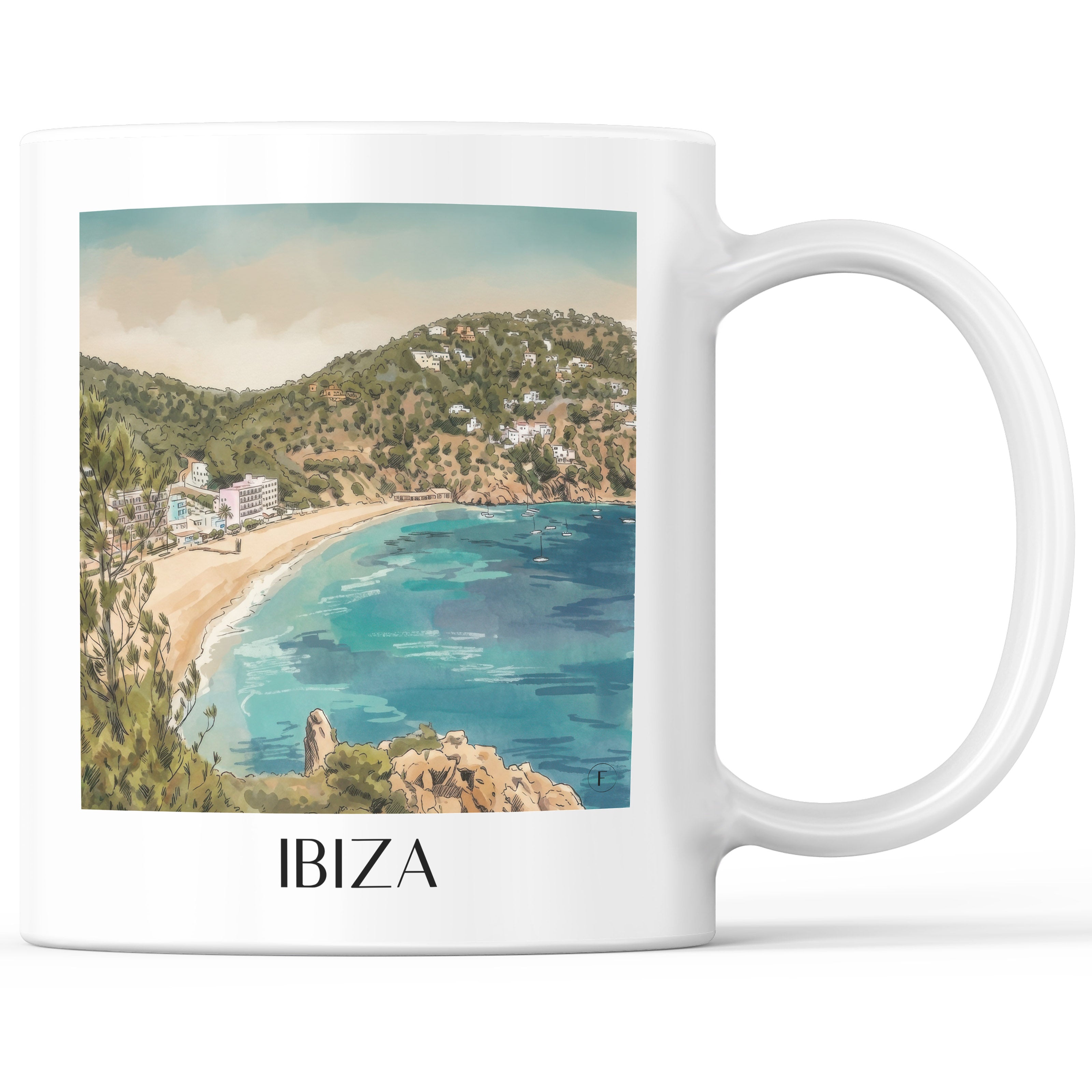 Ibiza Kaffeebecher - Spanien - Spanien Becher - Kaffeetasse im Aquarell Stil - favplace