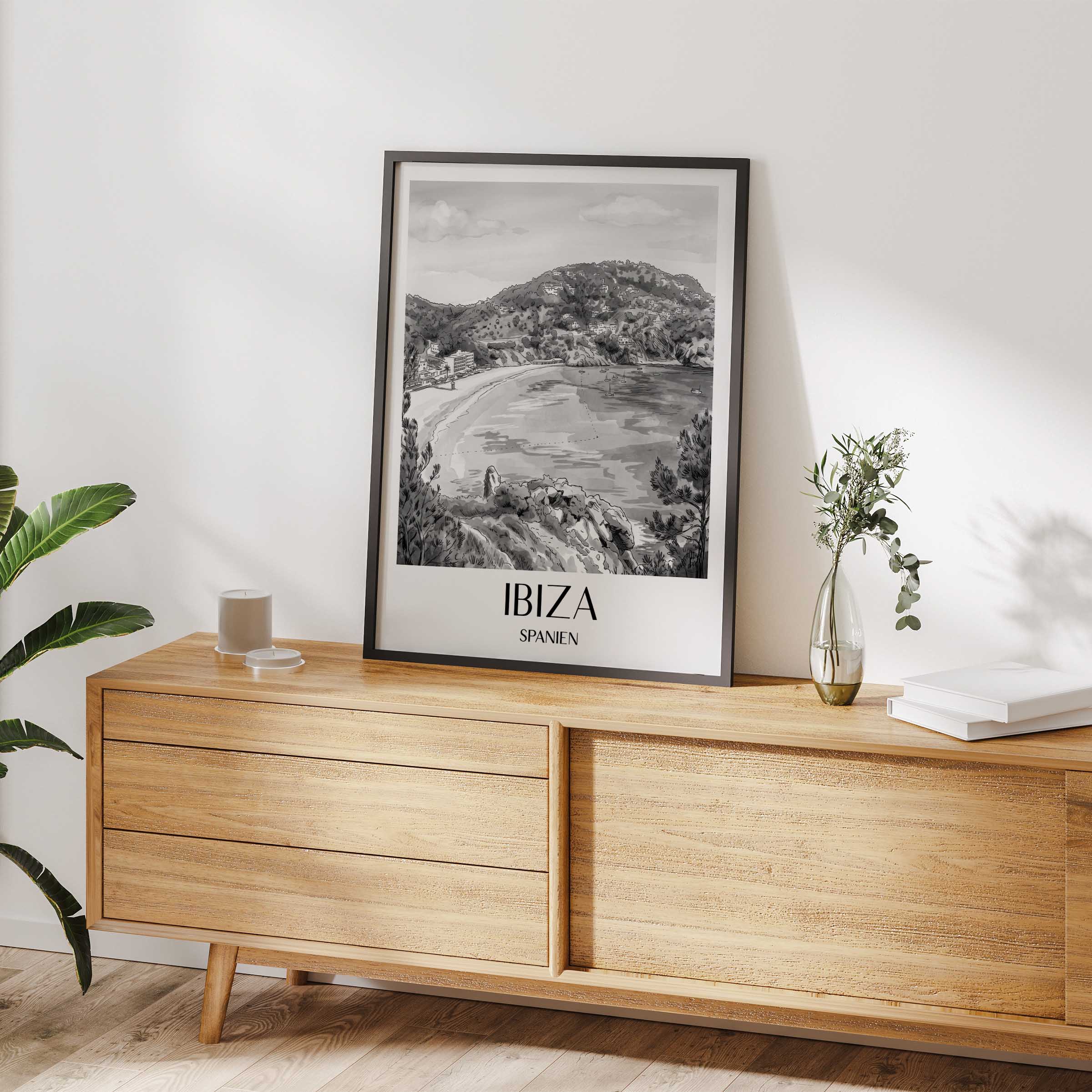 ibiza-spanien-poster-aquarell-schwarz-weiss
