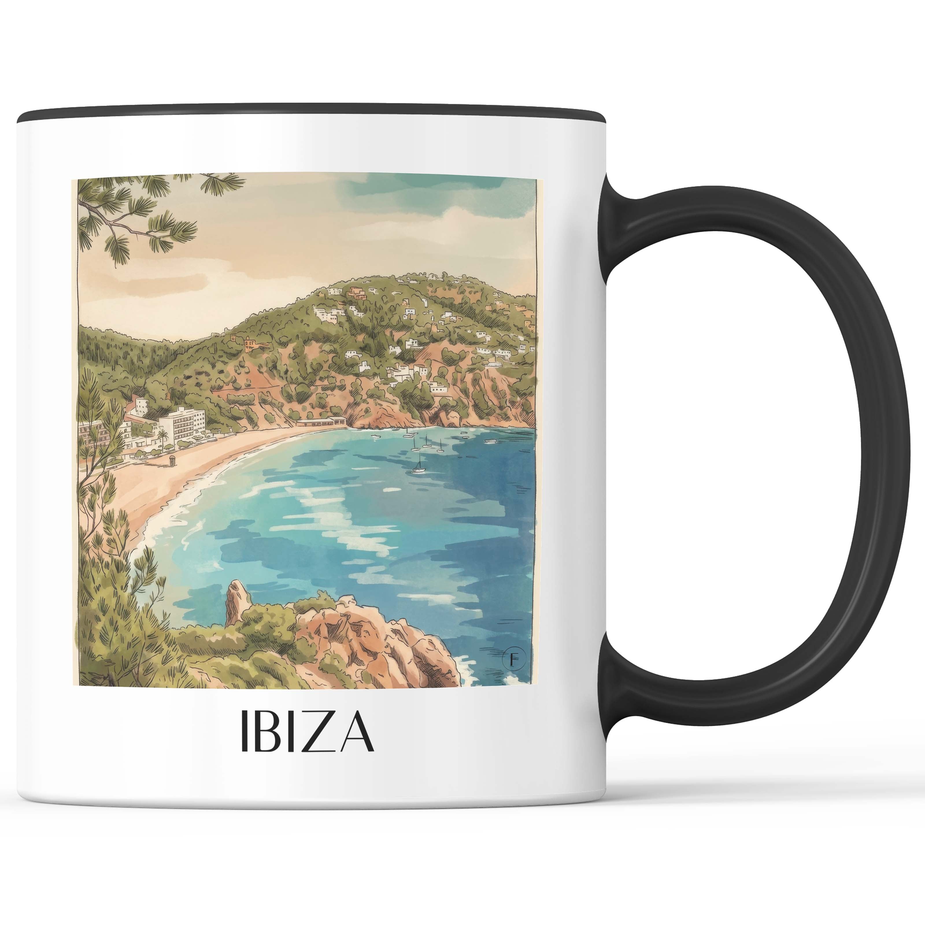 Ibiza - Spanien Becher - Kaffeetasse im Aquarell Stil - favplace
