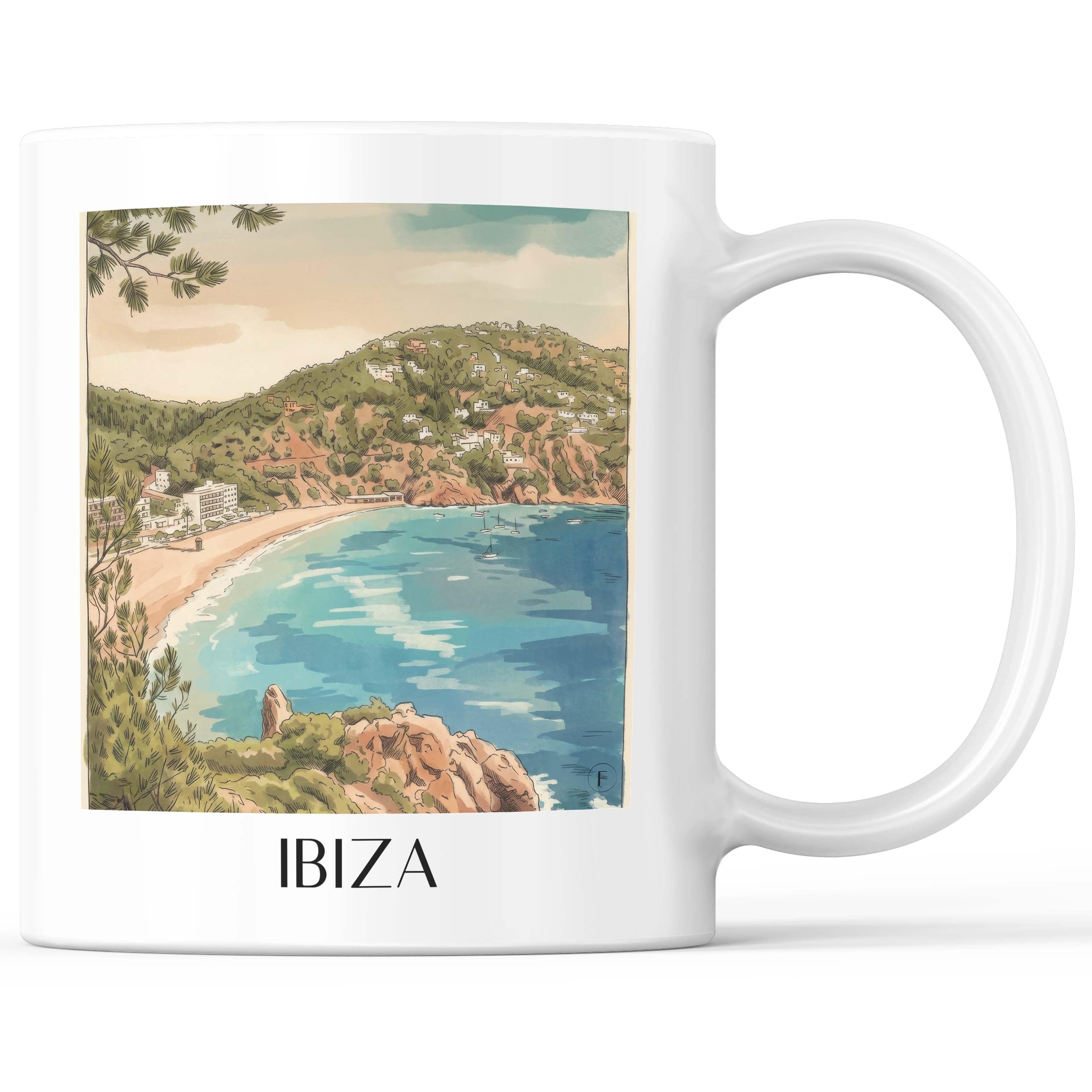 Ibiza - Spanien Becher - Kaffeetasse im Aquarell Stil - favplace
