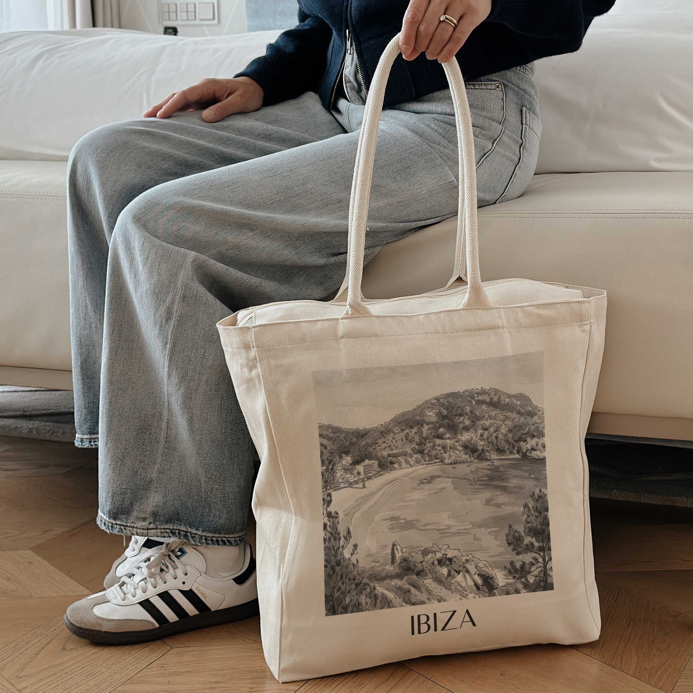 ibiza-spanien-einkaufstasche-aquarell-schwarz-weiss