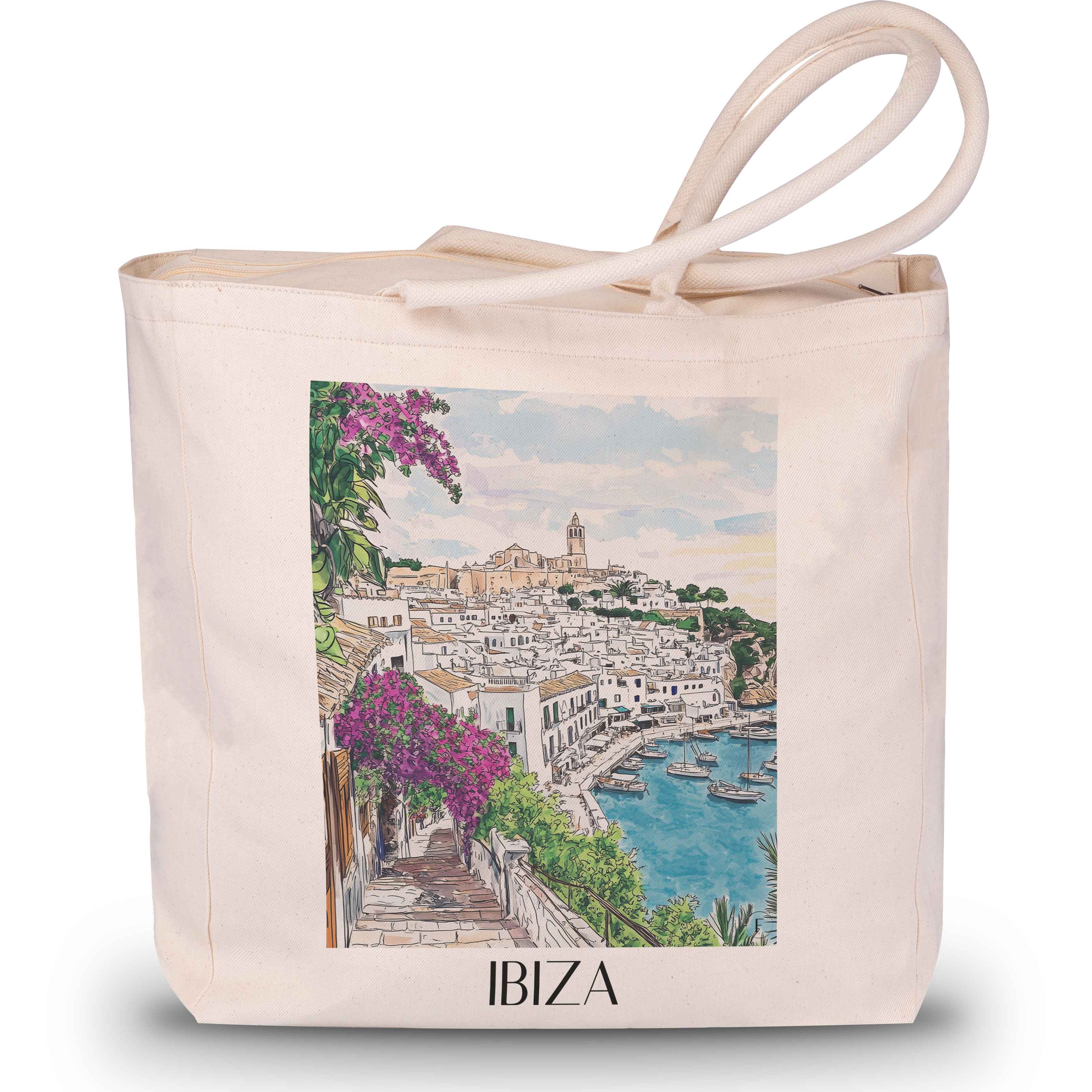 Ibiza - Spanien Tote Bag - Einkaufstasche im Aquarell Stil - favplace
