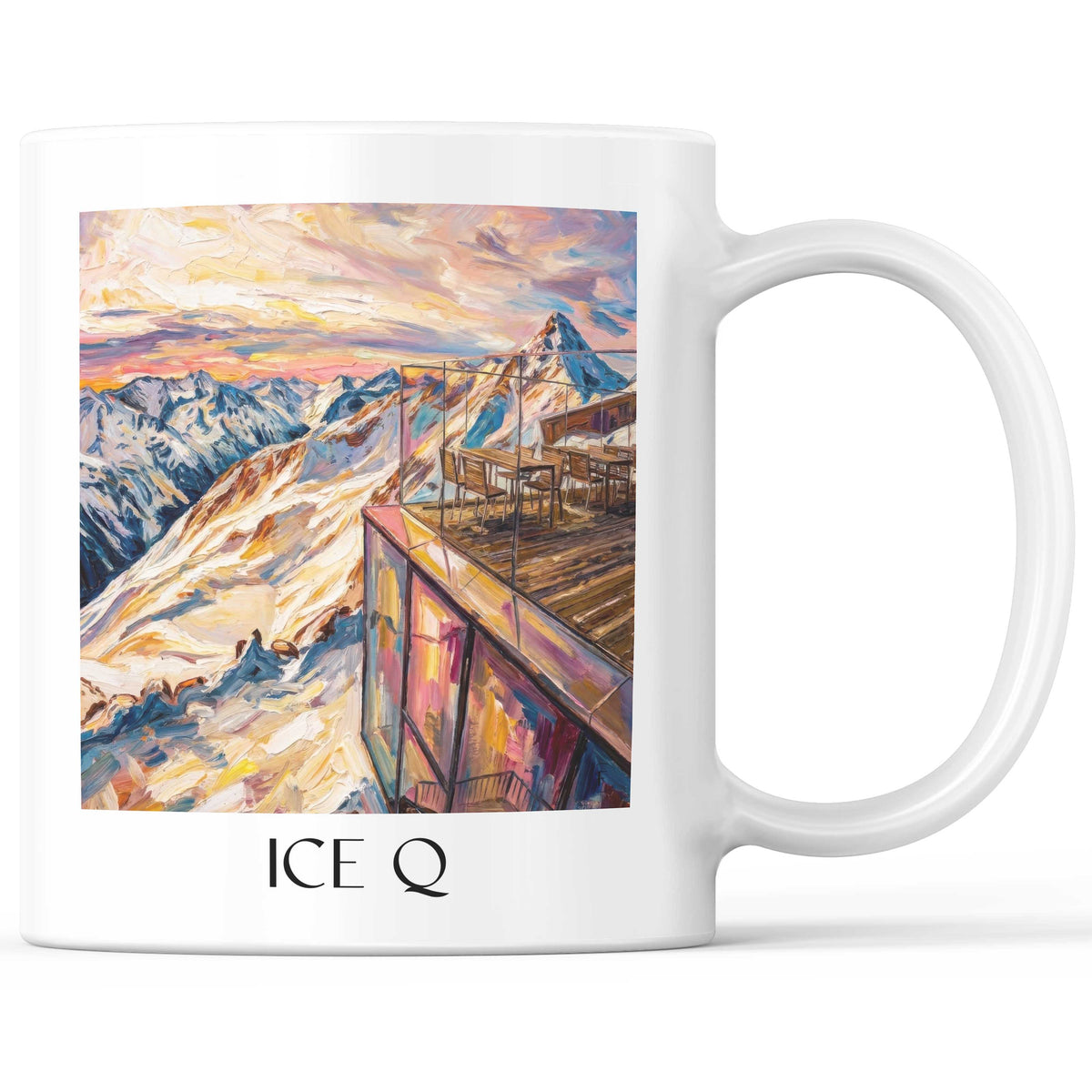 Ice Q Kaffeebecher - Sölden - Österreich Becher - Kaffeetasse im Ölgemälde Stil - favplace