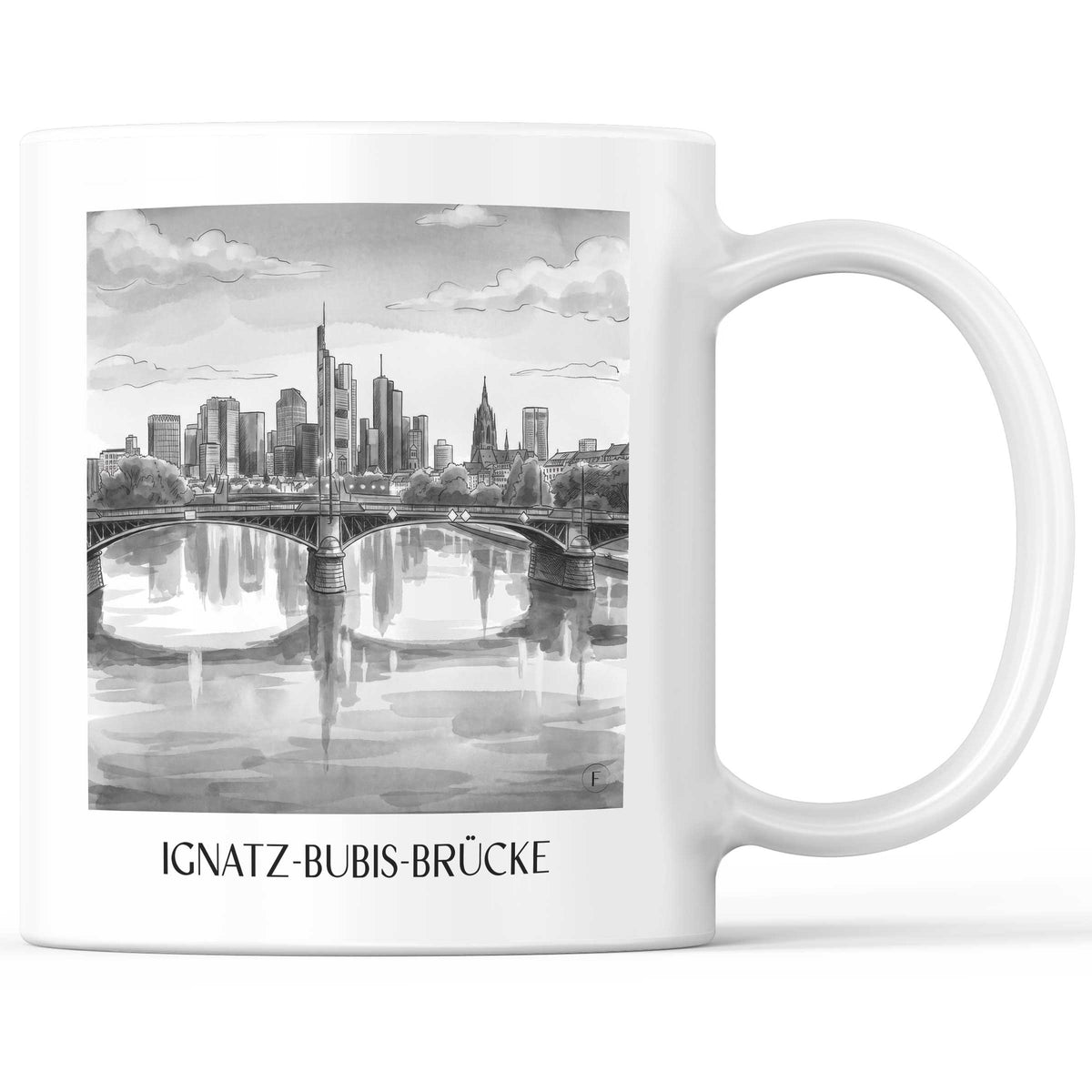 Ignatz-Bubis-Brücke Kaffeebecher - Frankfurt - Deutschland Becher - Kaffeetasse im Aquarell Schwarz-Weiß Stil - favplace