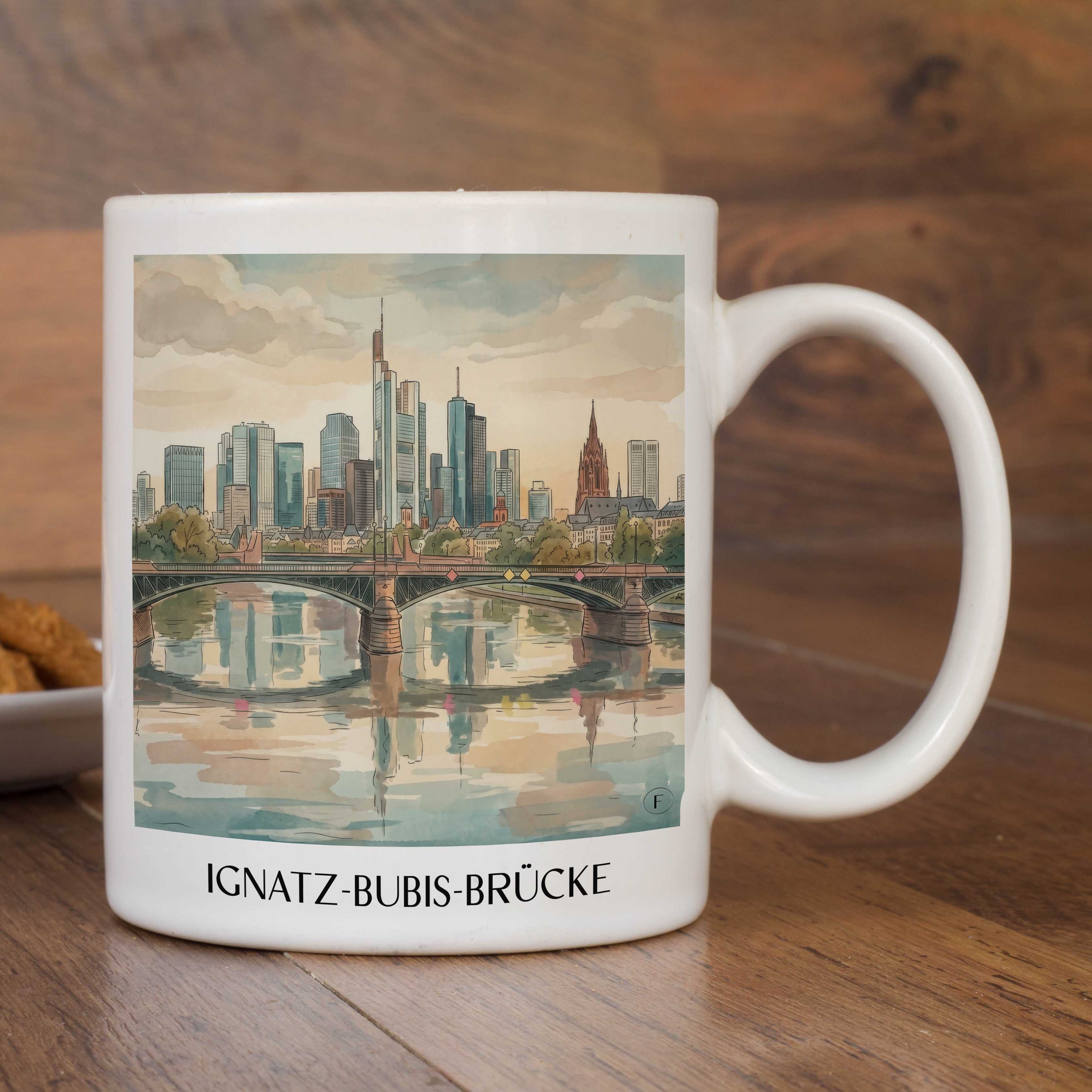 ignatz-bubis-brücke-frankfurt-deutschland-kaffeebecher-aquarell
