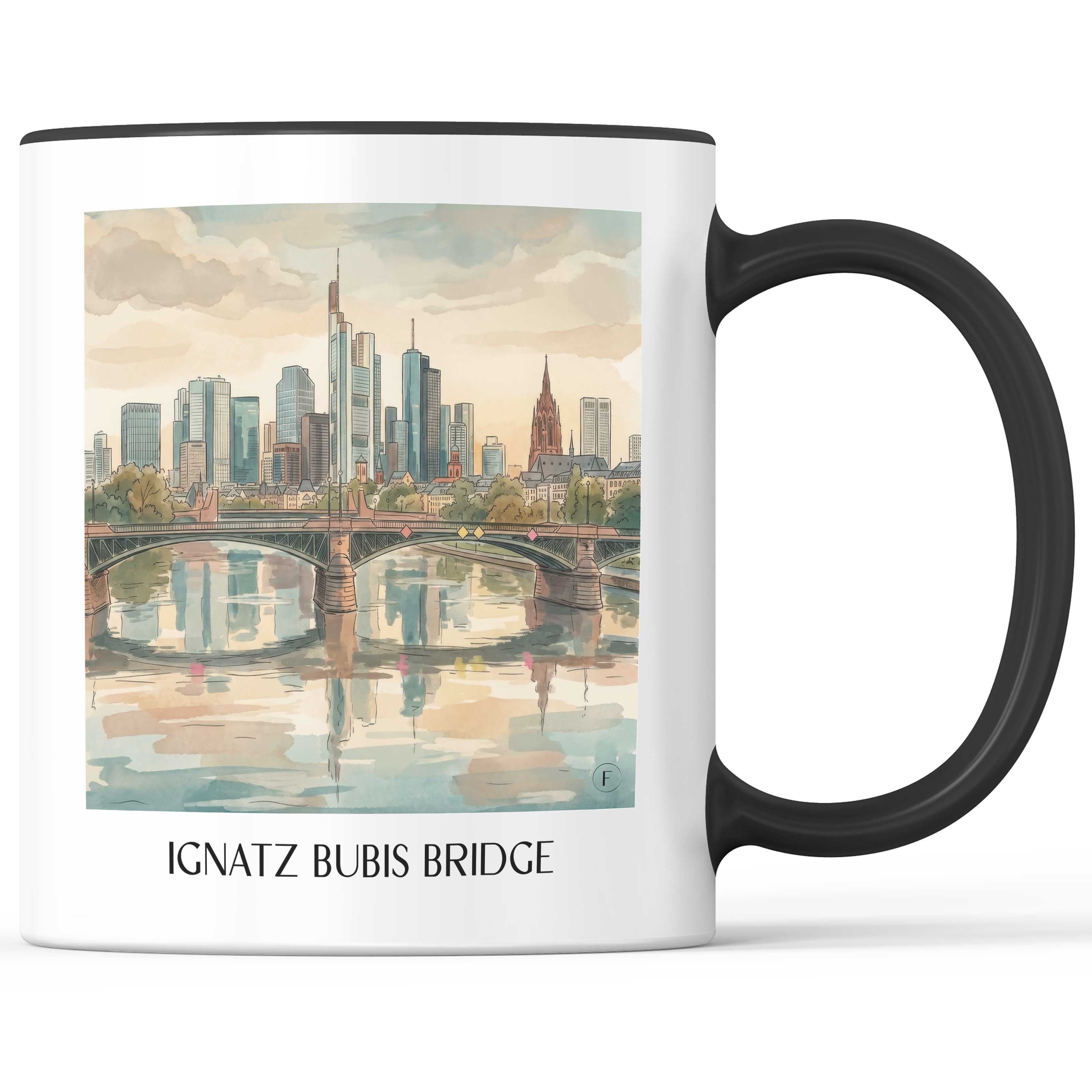 Ignatz-Bubis-Brücke Kaffeebecher - Frankfurt - Deutschland Becher - Kaffeetasse im Aquarell Stil - favplace