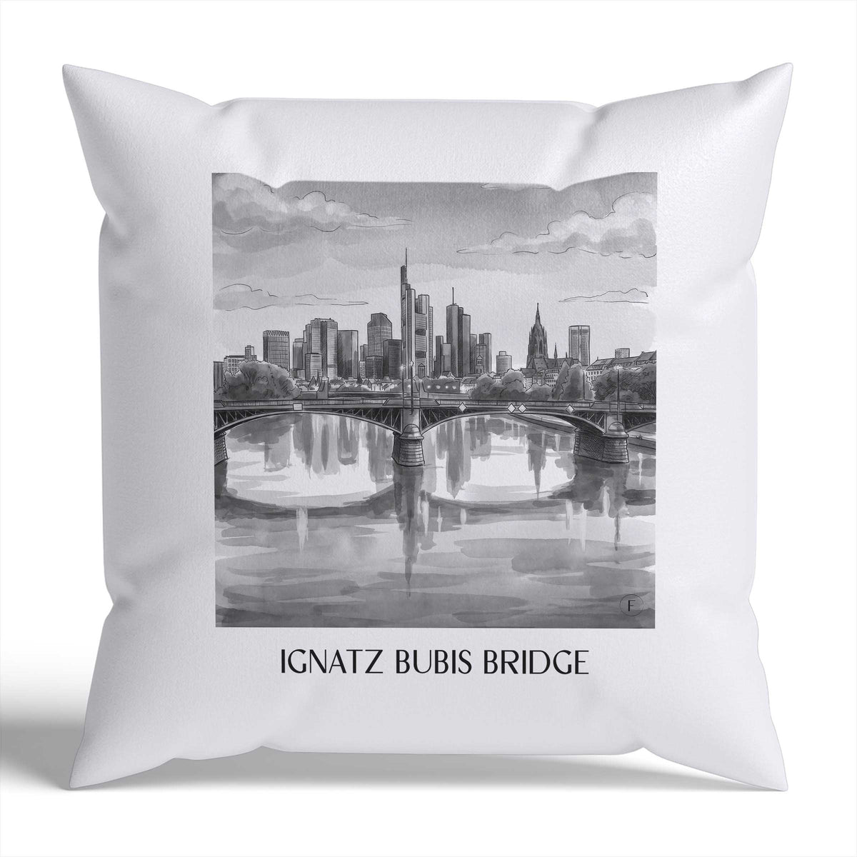 Ignatz-Bubis-Brücke Kissenhülle - Zierkissen Bezug - Frankfurt - Deutschland Kissen bzw. Kissenbezug im Aquarell Schwarz-Weiß Stil - favplace