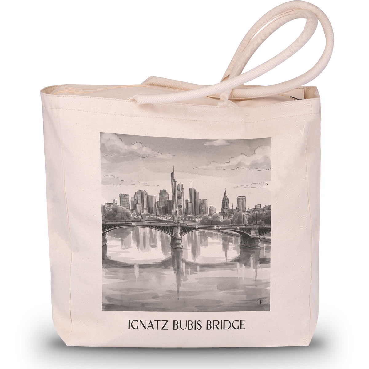 Ignatz-Bubis-Brücke Shopping Tasche - Frankfurt - Deutschland Tote Bag - Einkaufstasche im Aquarell Schwarz-Weiß Stil - favplace