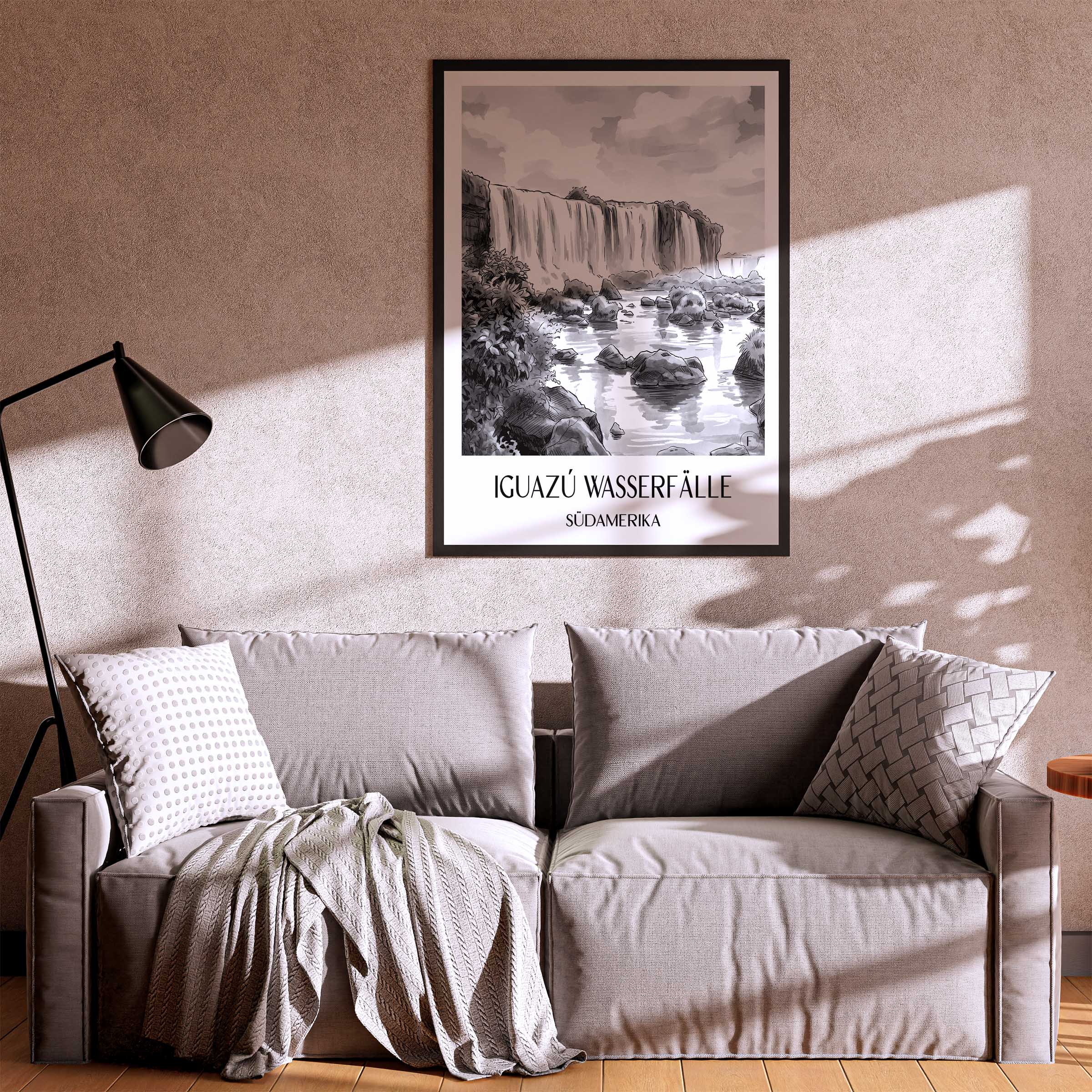 iguazú-wasserfälle-südamerika-poster-aquarell-schwarz-weiss