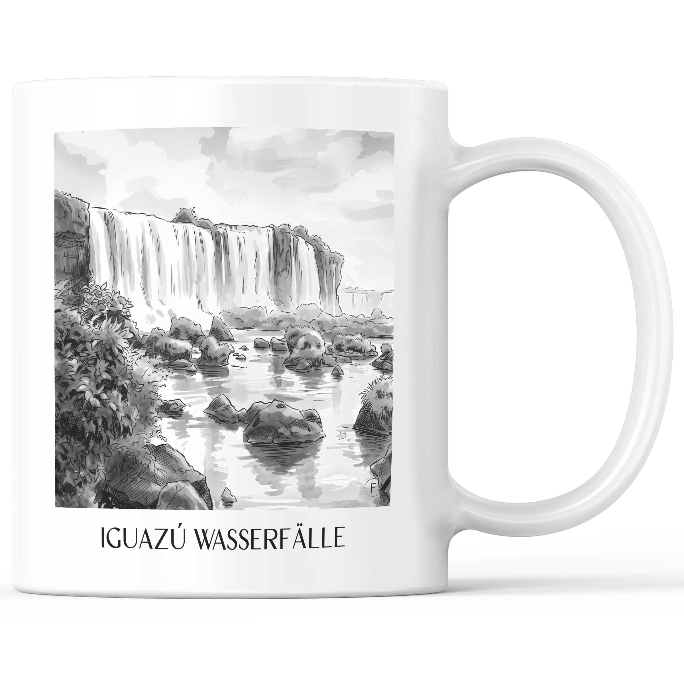 Iguazú Wasserfälle - Südamerika Becher - Kaffeetasse im Aquarell Schwarz-Weiß Stil - favplace