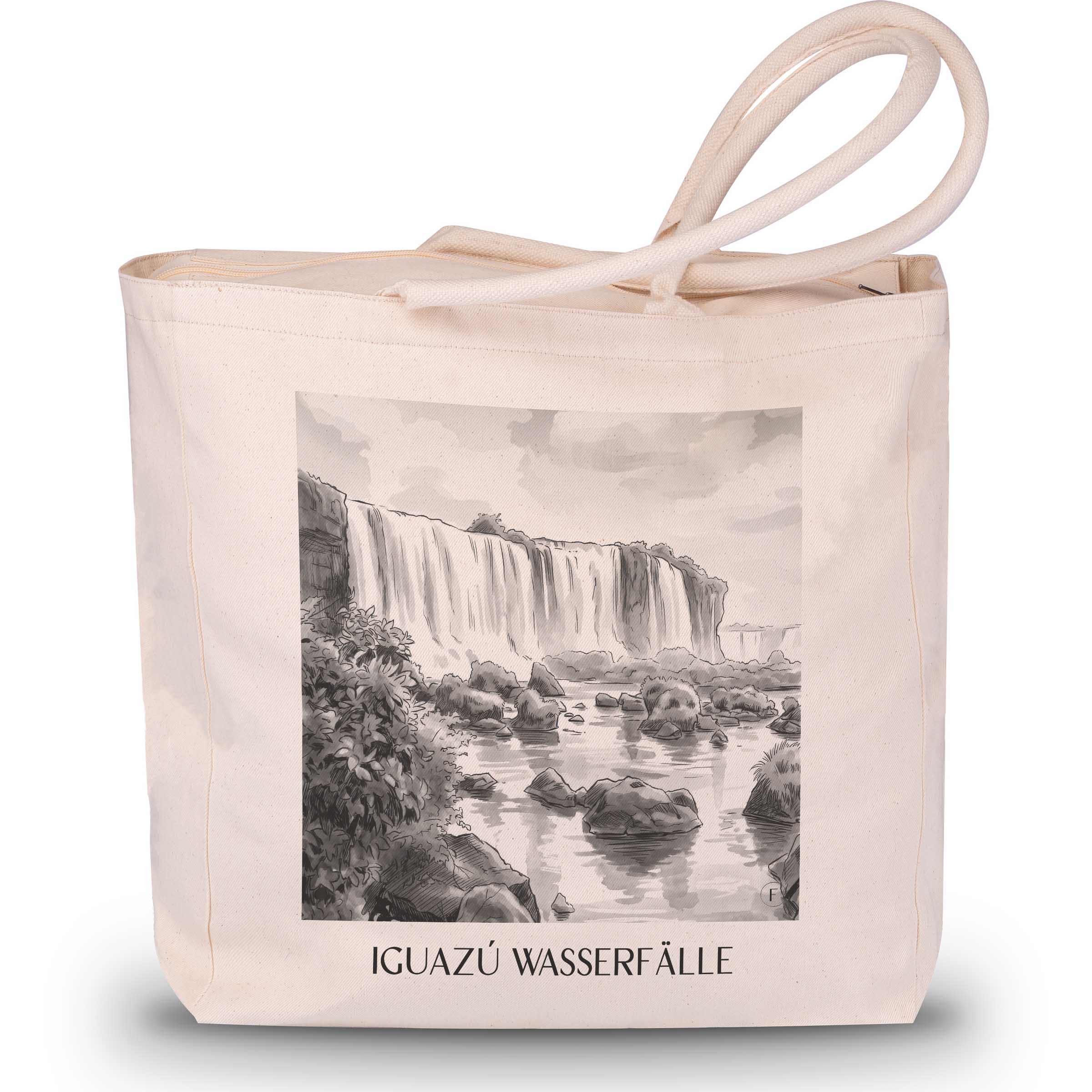 iguazú-wasserfälle-südamerika-einkaufstasche-aquarell-schwarz-weiss